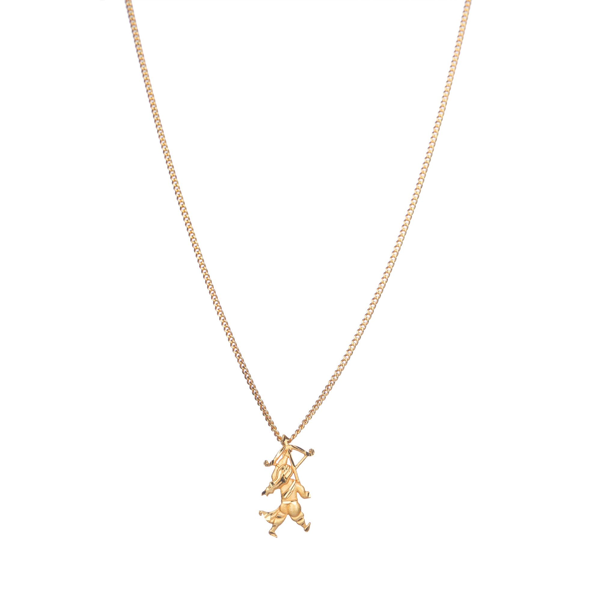 "Gold-tone pendant of a boy with a bow (dhanush), perfect for casual wear, adding a playful touch."