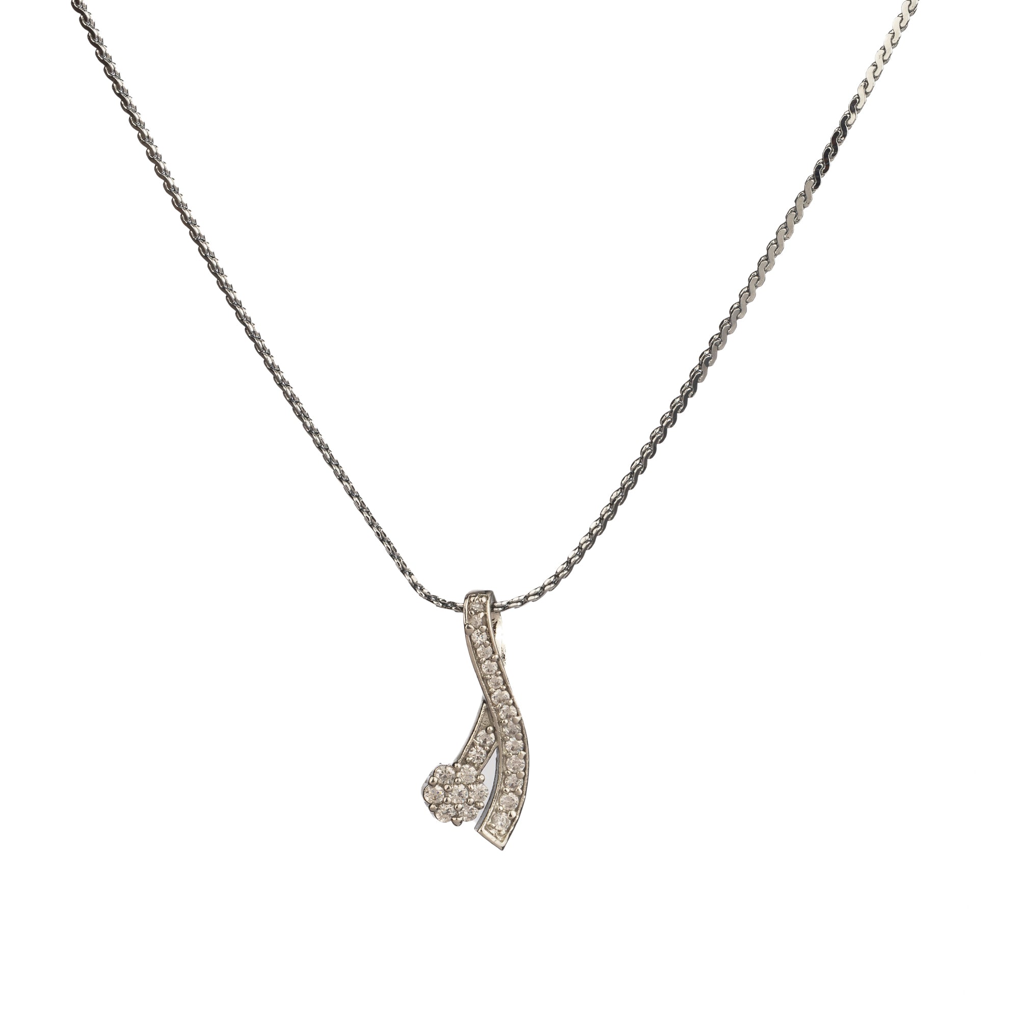 "Elegant zircon pendant set for neck and ear, perfect for casual wear, featuring a stylish '&' shape."