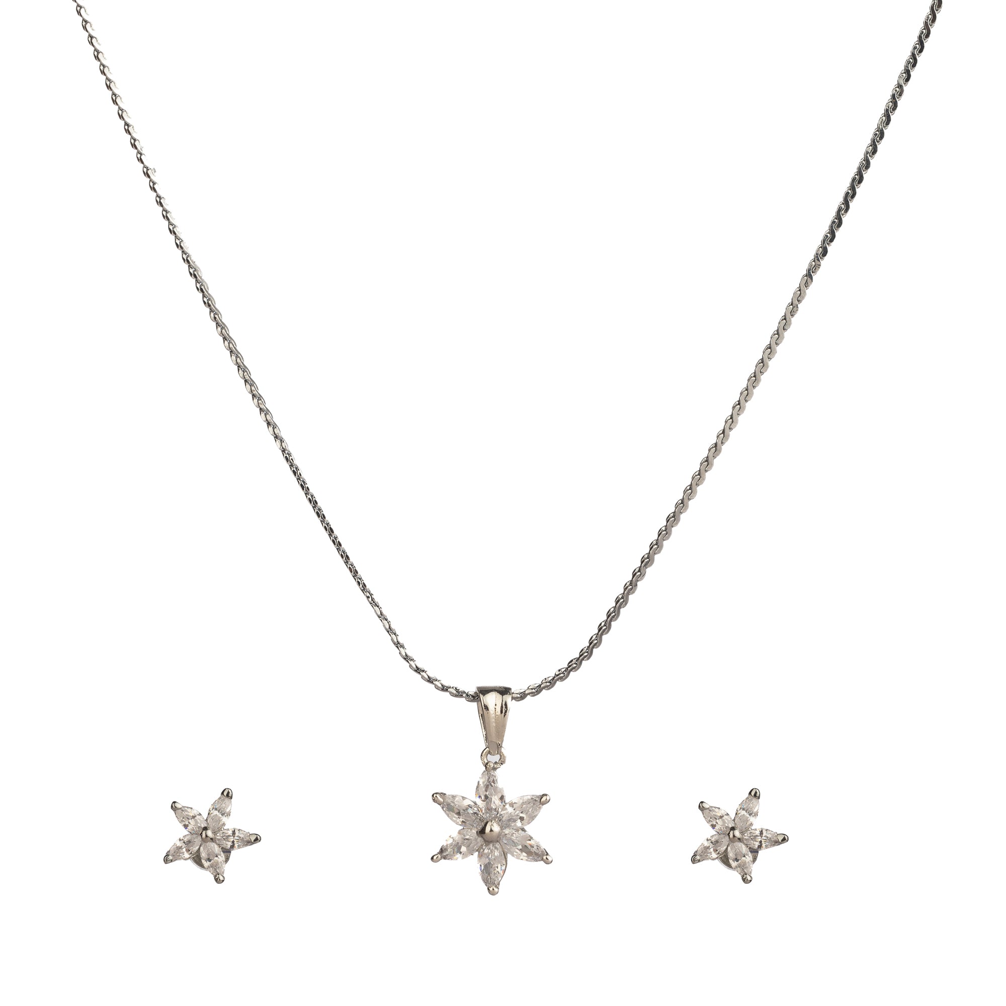 "Star-shaped zircon pendant set for neck and ear, ideal for office wear, adding a modern touch."