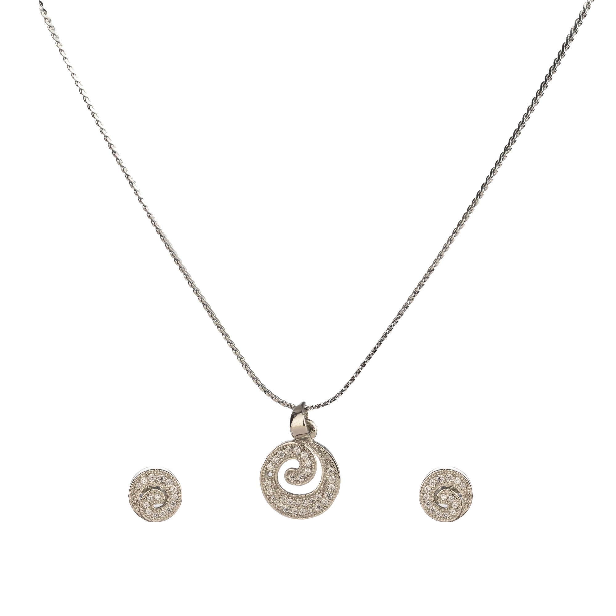 "Rosegold zircon pendant set in round shape, perfect for office wear, adding elegance to your look."