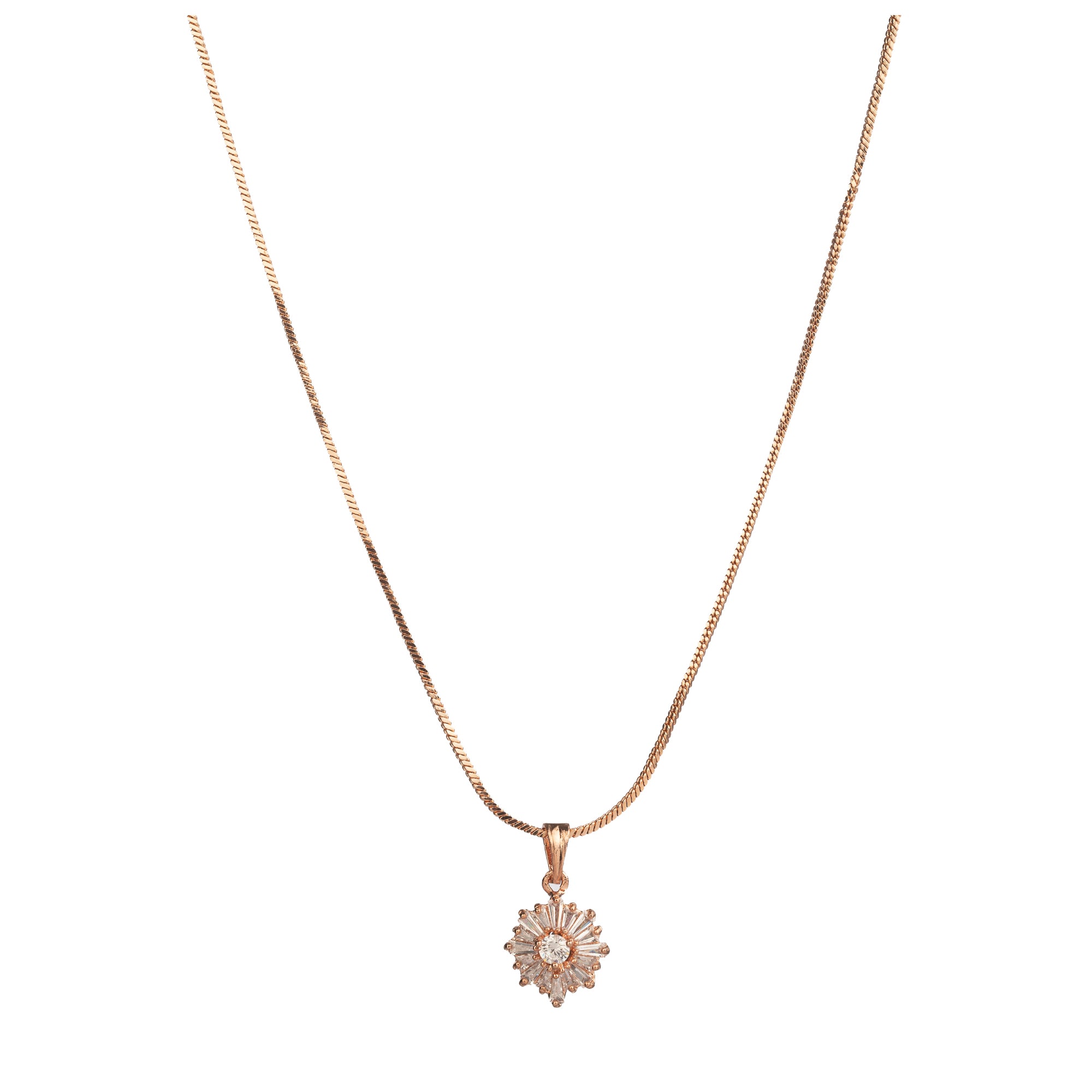 " ""Rosegold zircon pendant set with a starry look, ideal for office wear, adding a touch of charm.""
"