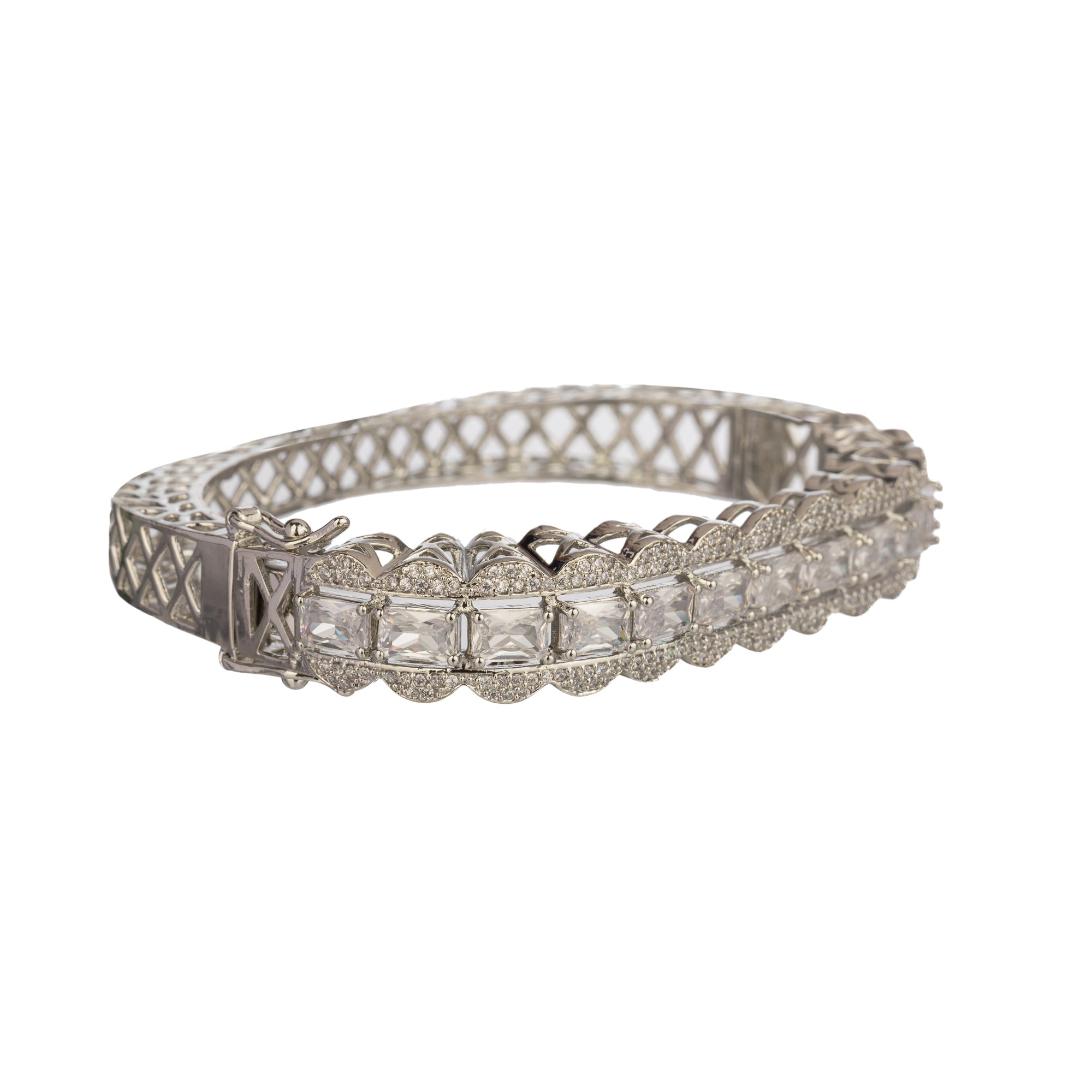 Stunning zircon bracelet with studded stones, perfect for party wear, adding elegance and shine."