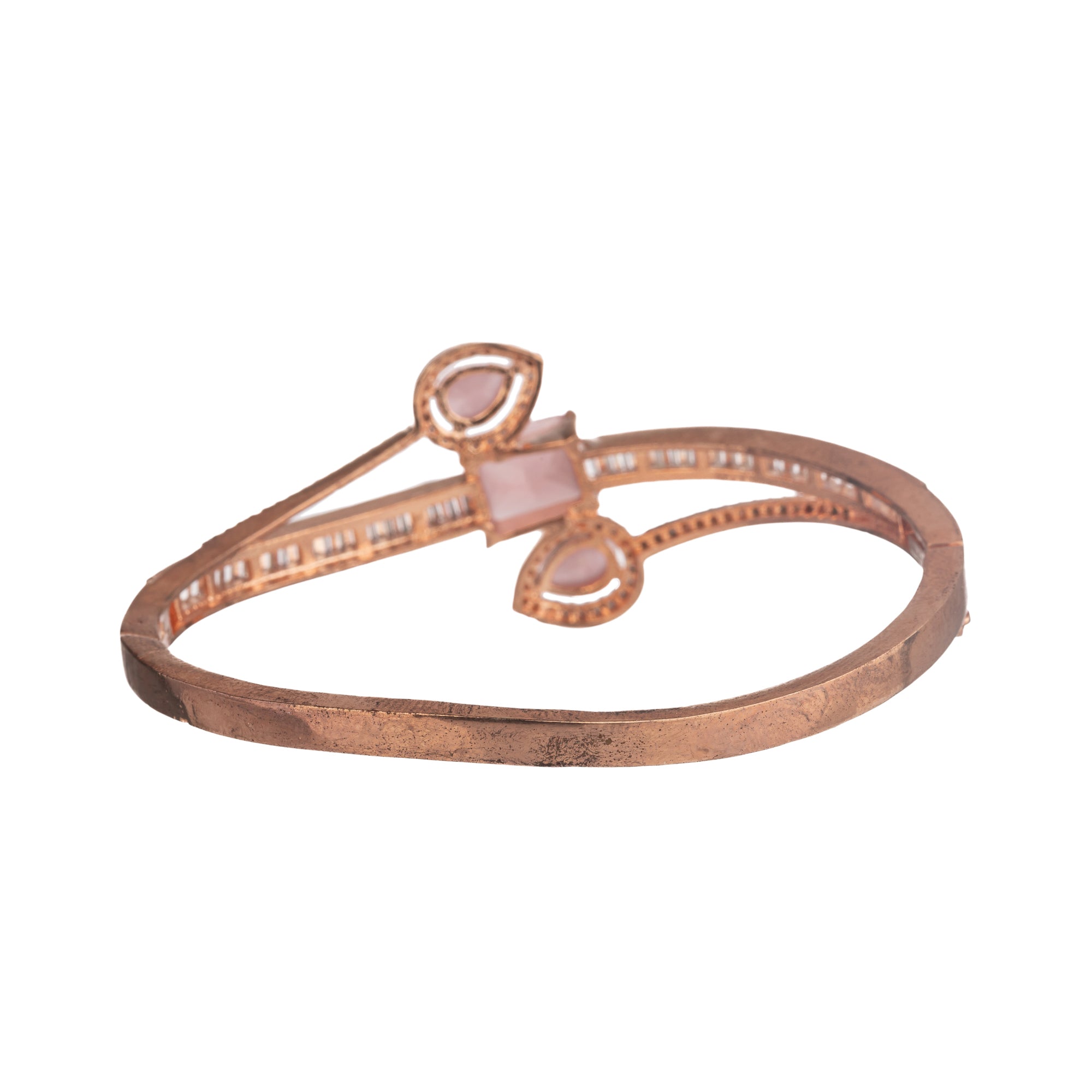 Stunning pink zircon bracelet in rosegold, perfect for party wear, offering a vibrant, chic look."
