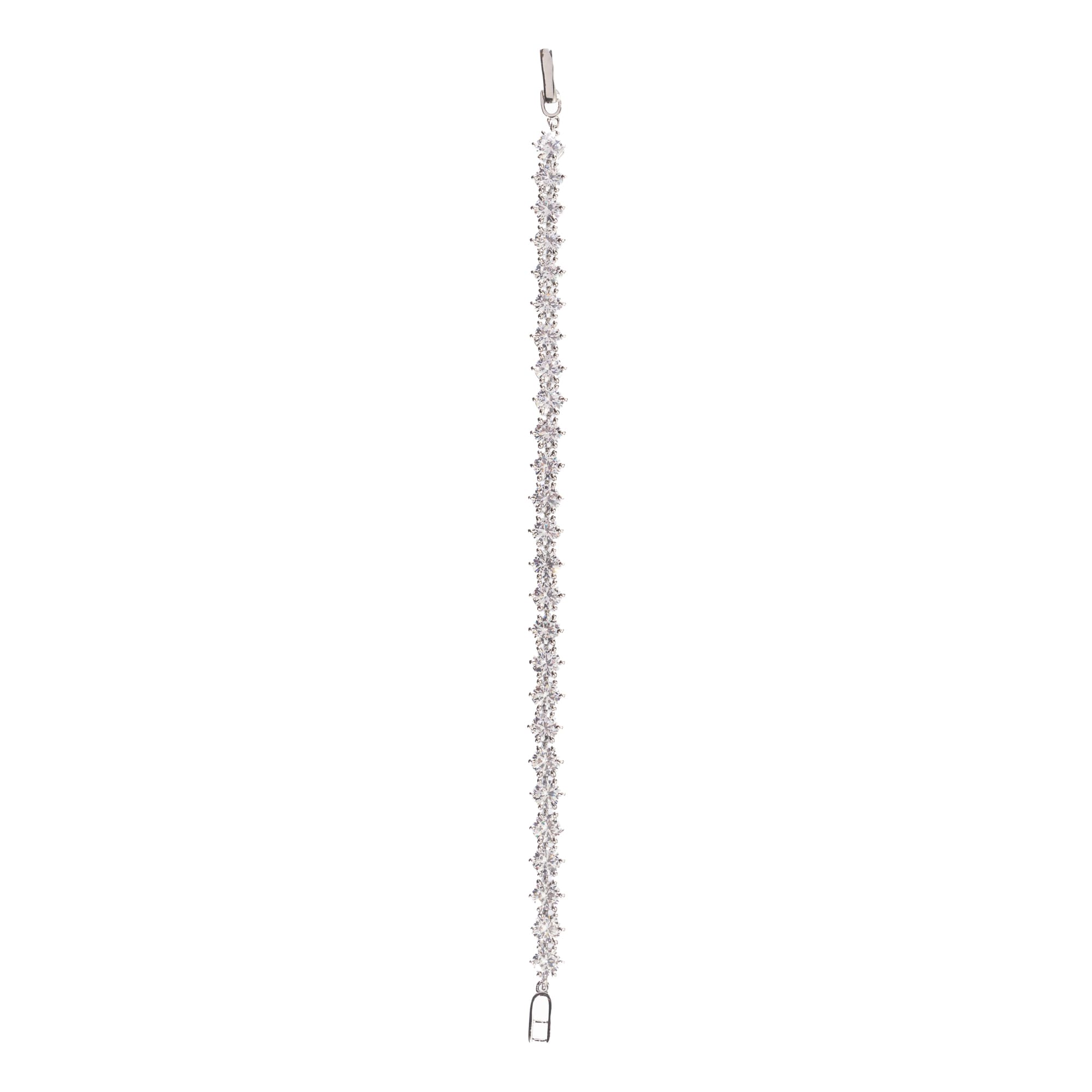 Stunning zircon stone chain bracelet in silver, perfect for party wear, adding sparkle and elegance."