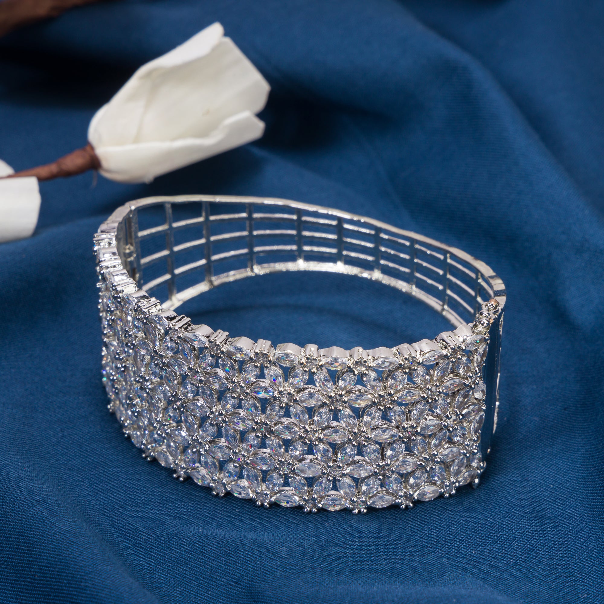 "Sparkling zircon bracelet in silver, perfect for party wear, adding elegant shine to your wrist."