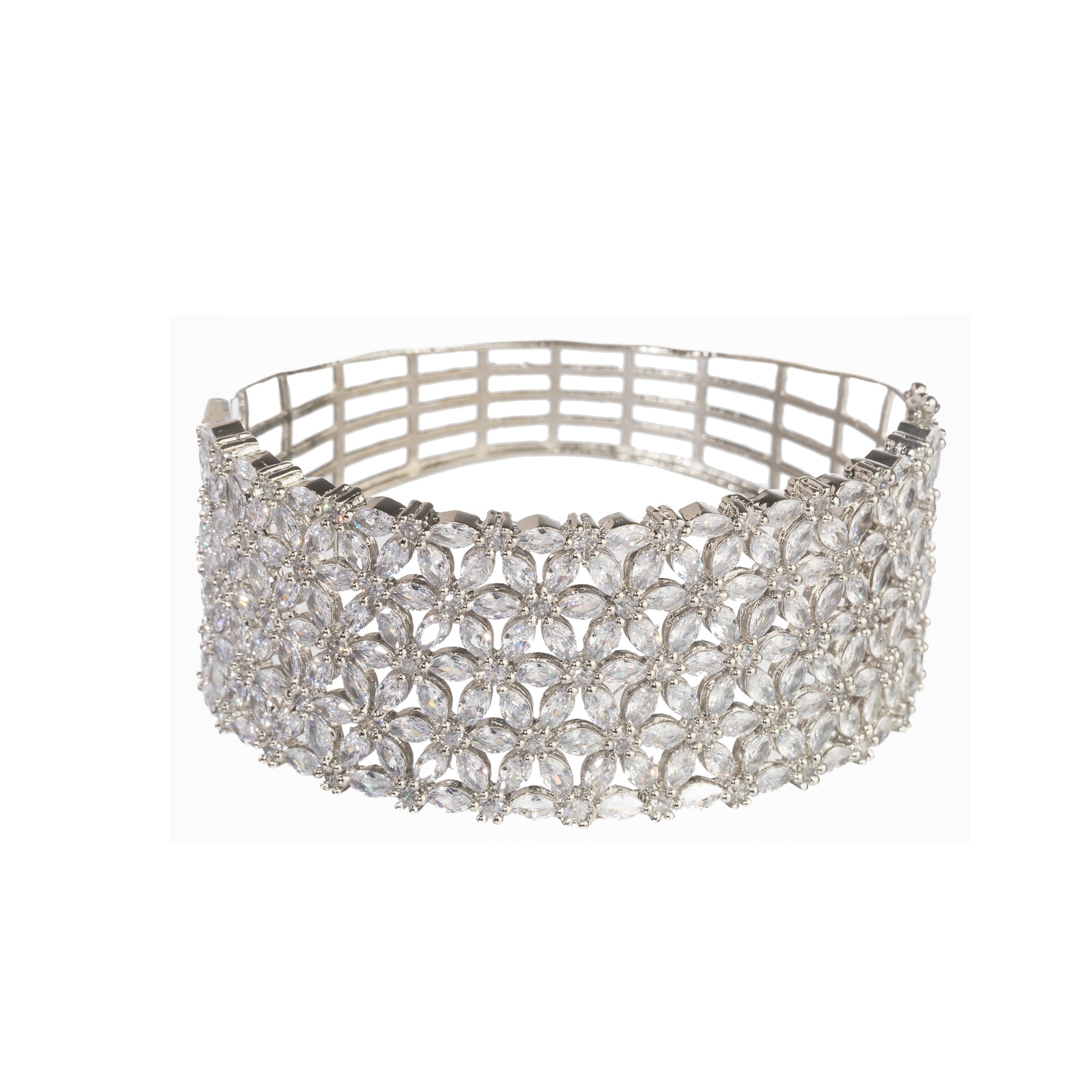 "Sparkling zircon bracelet in silver, perfect for party wear, adding elegant shine to your wrist."