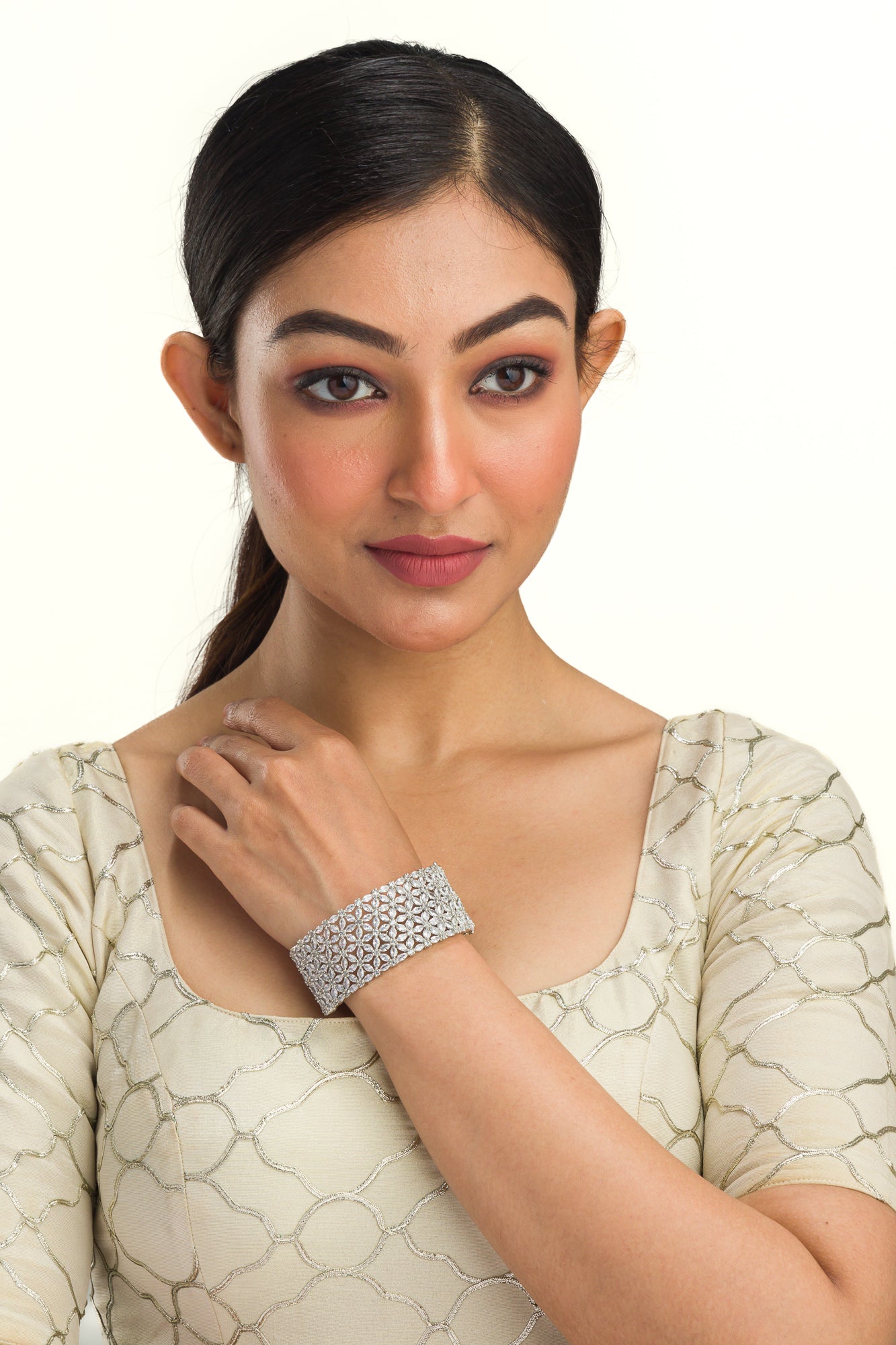 "Sparkling zircon bracelet in silver, perfect for party wear, adding elegant shine to your wrist."