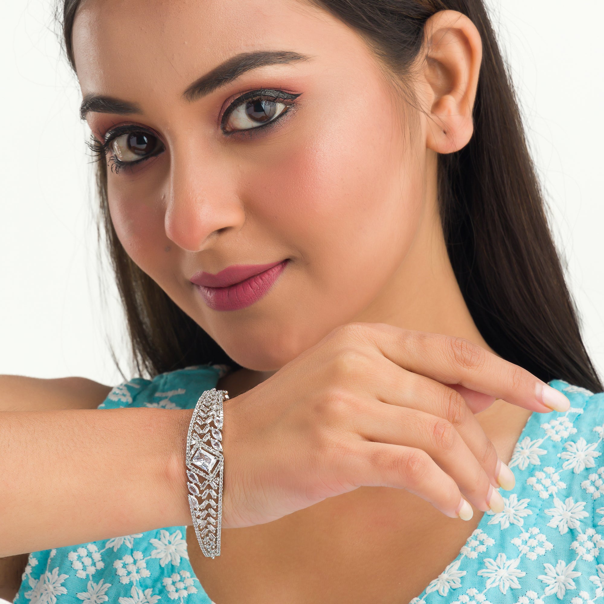 "Dazzling zircon bracelet in silver, adding brilliant sparkle to your wrist, perfect for party wear."