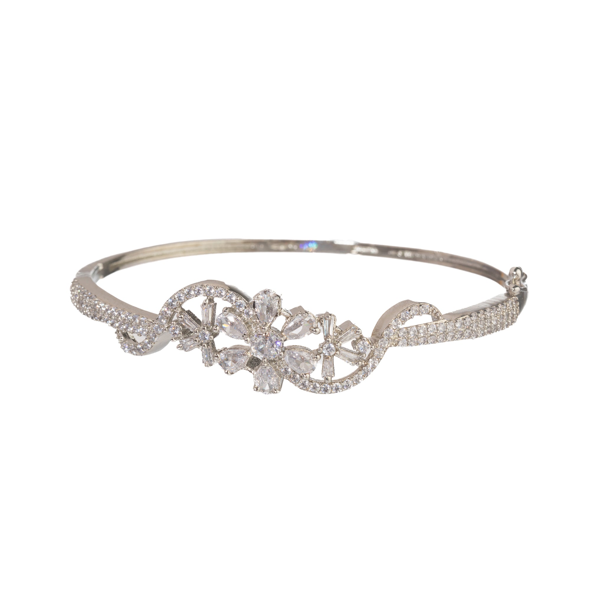"Brilliant zircon bracelet in silver, showcasing dazzling clarity and gem-like radiance, ideal for party wear."