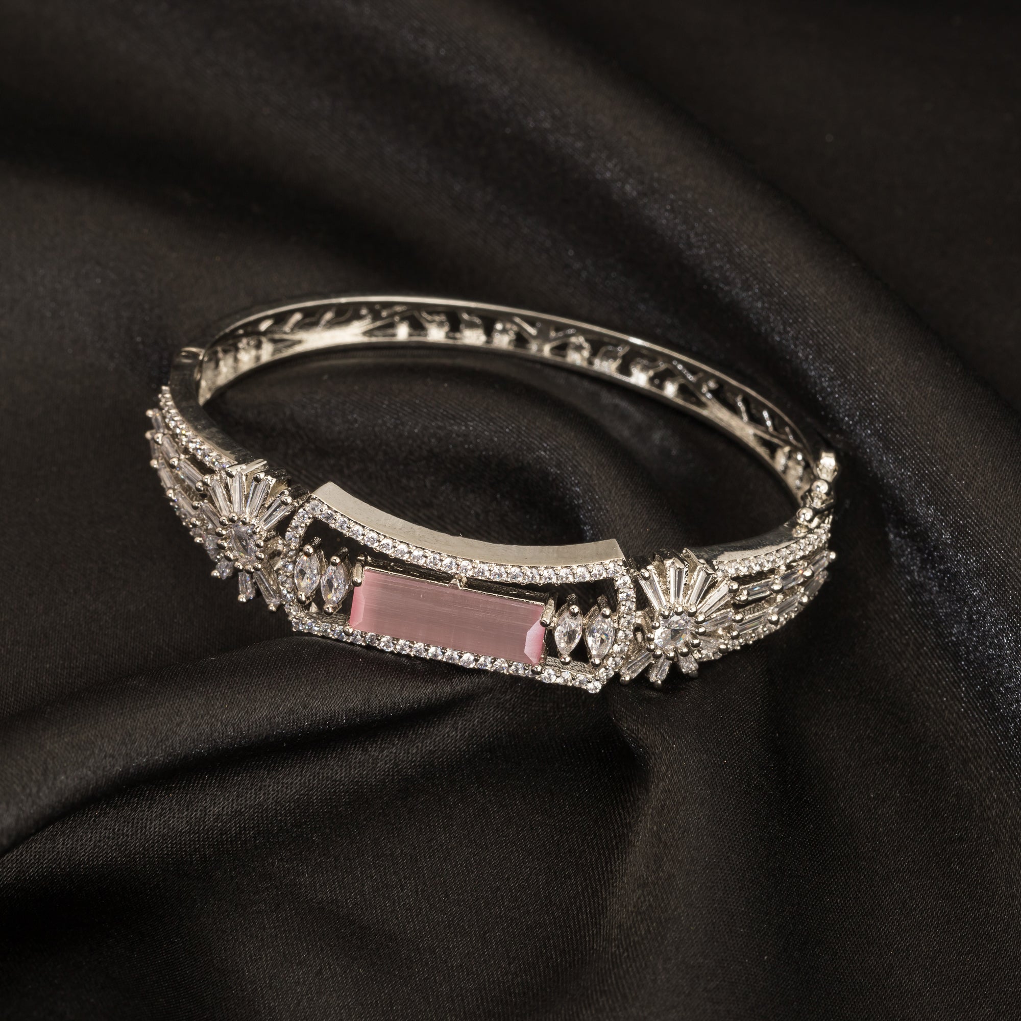 "Sparkling zircon bracelet in silver, radiating dazzling, gem-like brilliance, perfect for party wear."