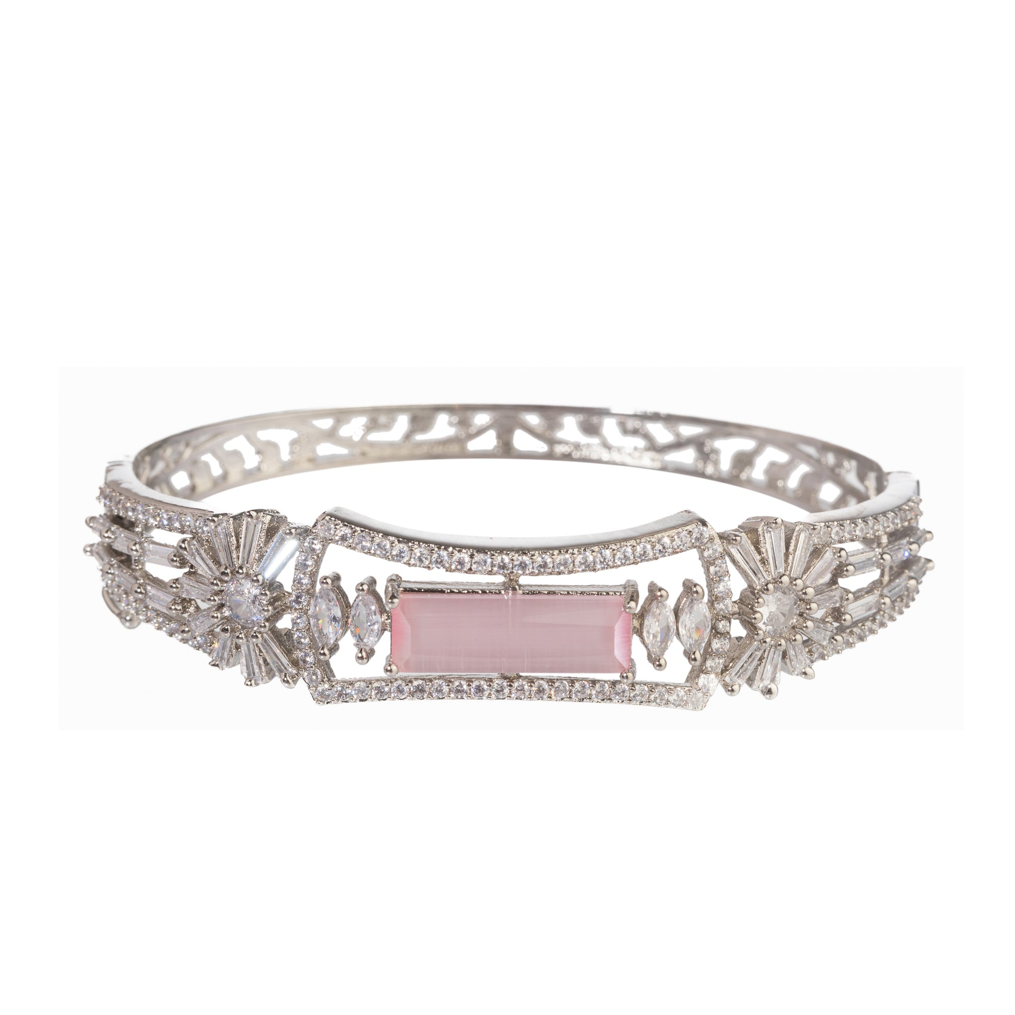"Sparkling zircon bracelet in silver, radiating dazzling, gem-like brilliance, perfect for party wear."