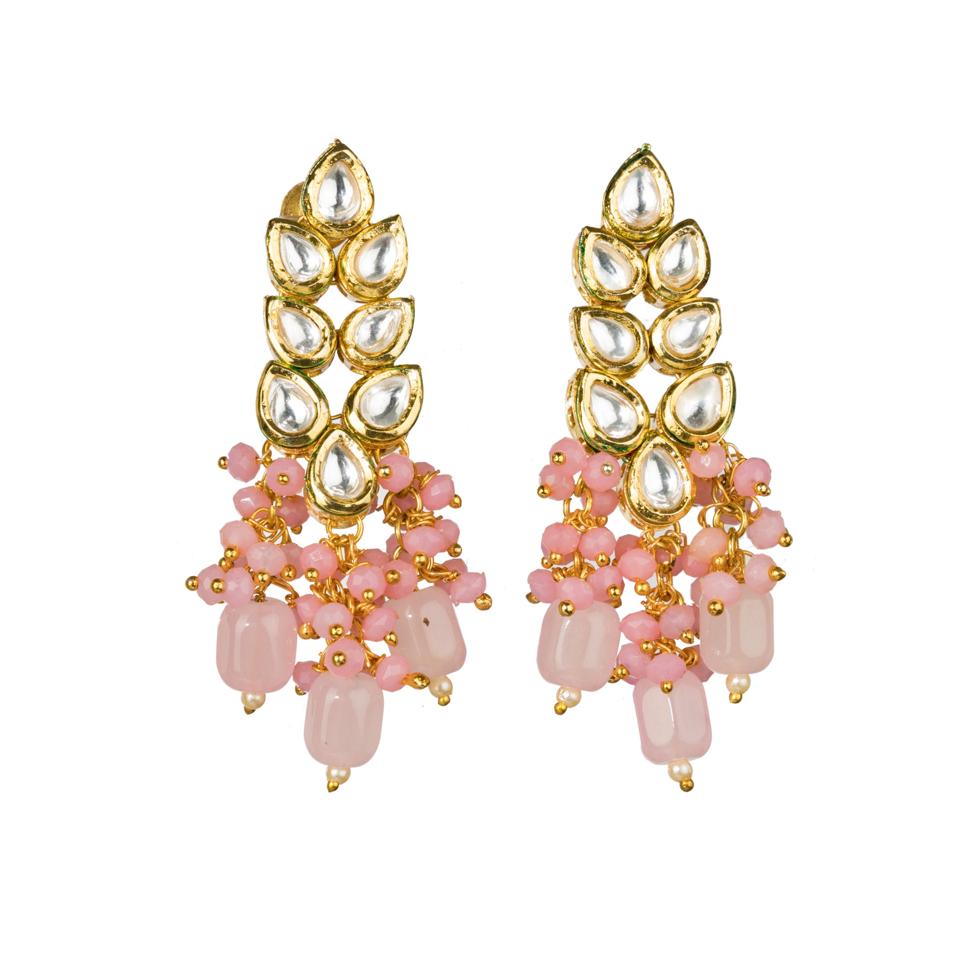 "Zircon stud earrings in silver offer intricate detailing and radiant sparkle for a traditional, elegant party wear look."