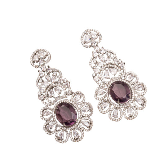 1. "Trendy purple zircon long earrings combine modern chic with sparkling elegance."