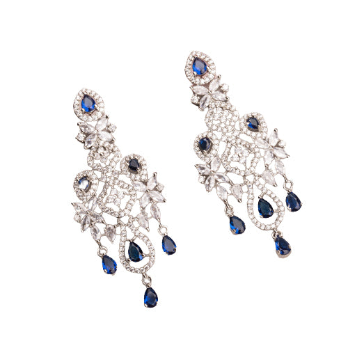 "Light blue zircon earrings offer delicate sparkle with a hint of serene elegance."