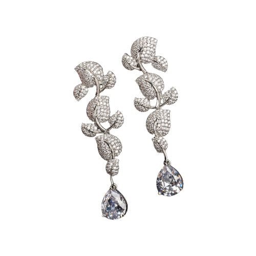 "Leaf design zircon earrings blend natureβs beauty with radiant zircon accents."