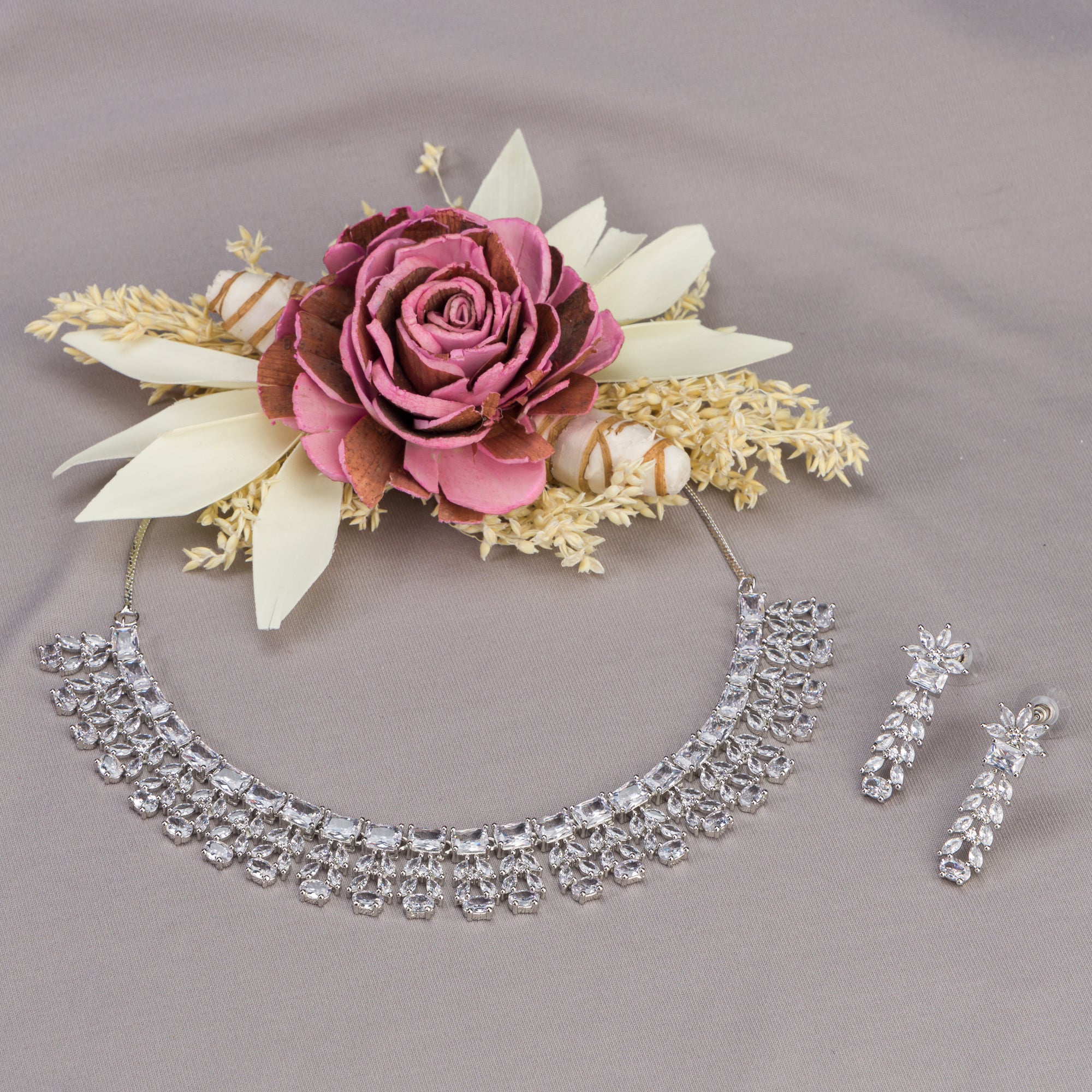 "Timeless zircon necklace with brilliant clarity and sophisticated sparkle."