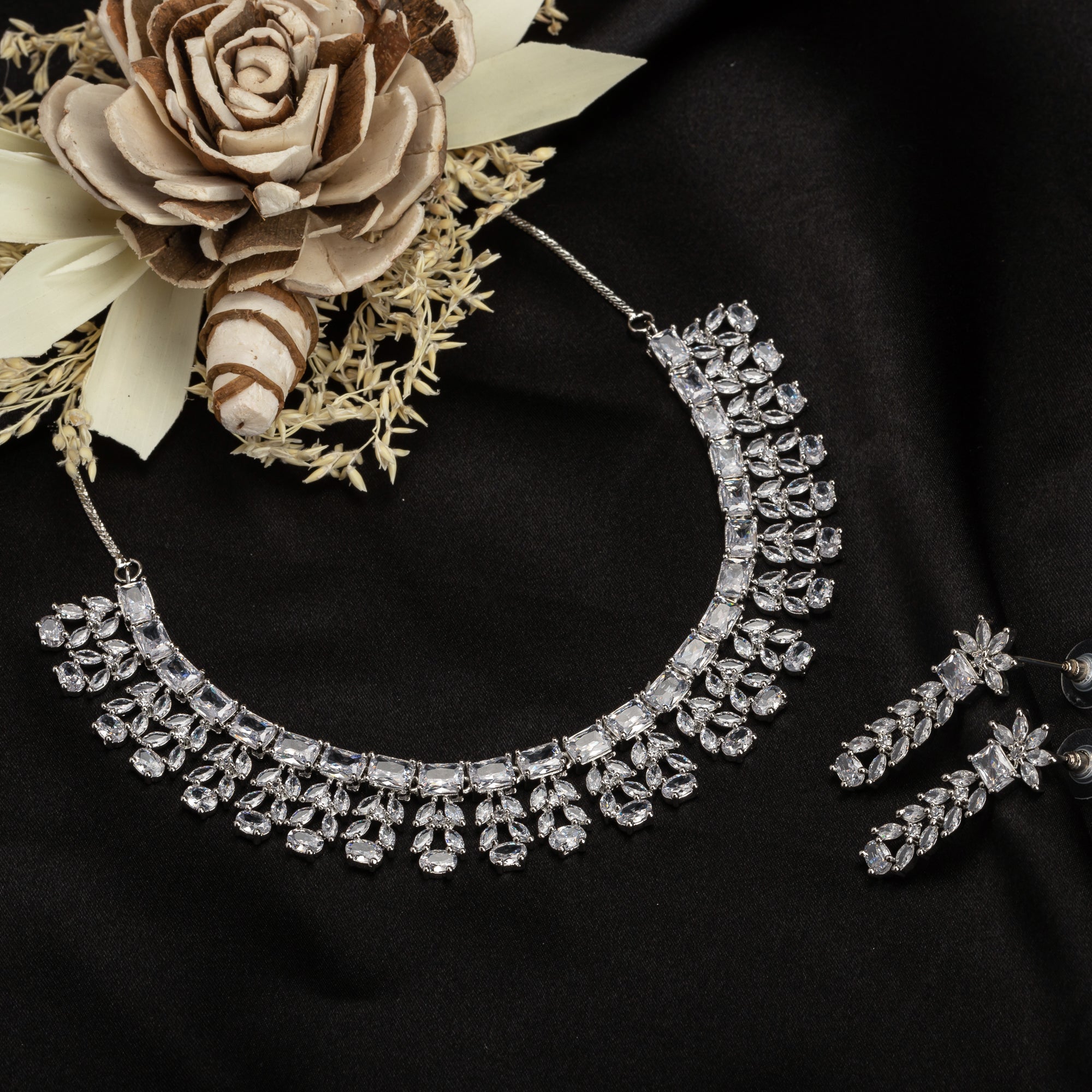 "Timeless zircon necklace with brilliant clarity and sophisticated sparkle."