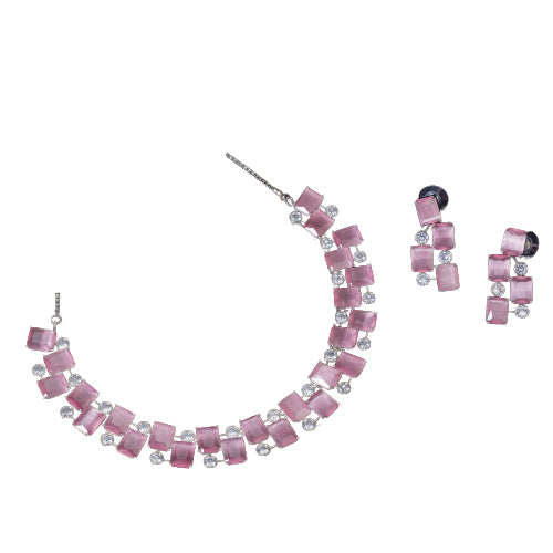 "Pink zircon heavy necklace boasts striking brilliance and bold elegance."
