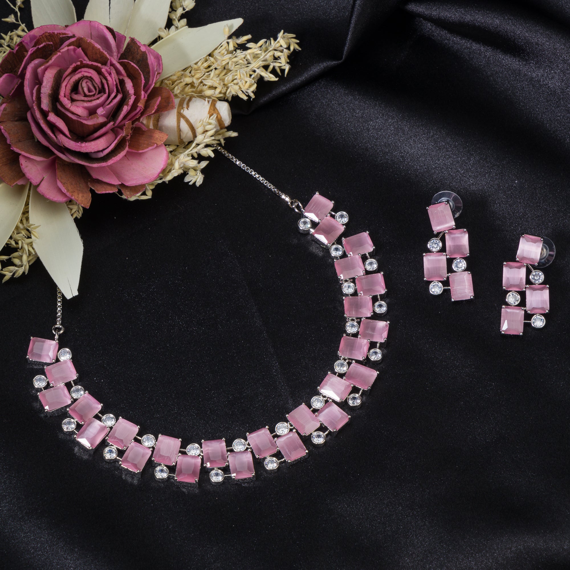 "Pink zircon heavy necklace boasts striking brilliance and bold elegance."