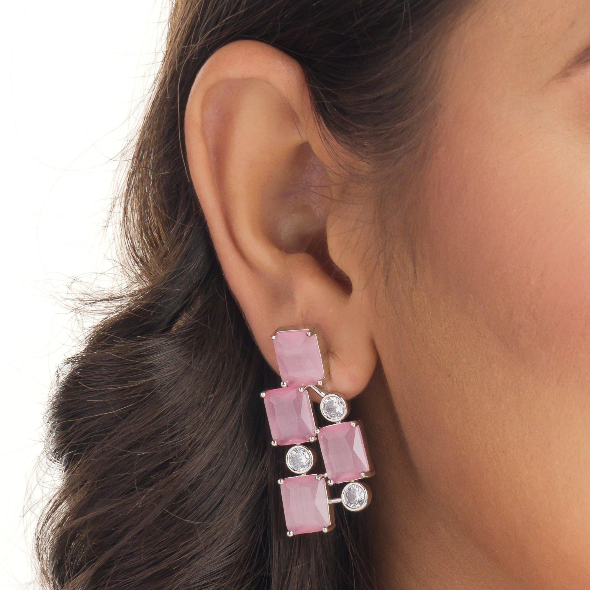 "Pink zircon heavy necklace boasts striking brilliance and bold elegance."