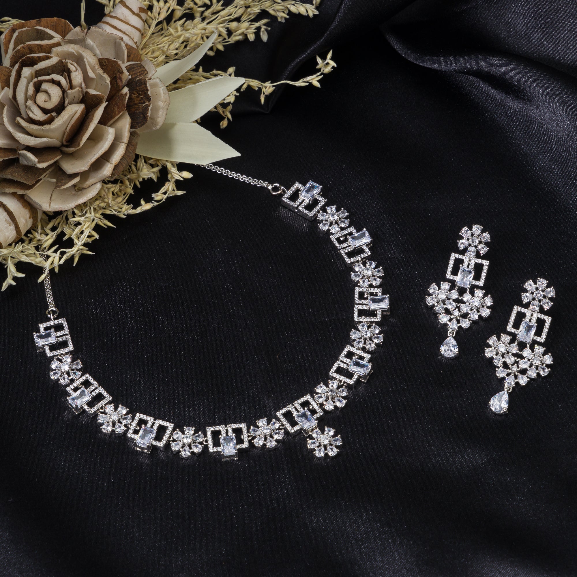 "Zircon heavy necklace with striking brilliance and bold elegance."