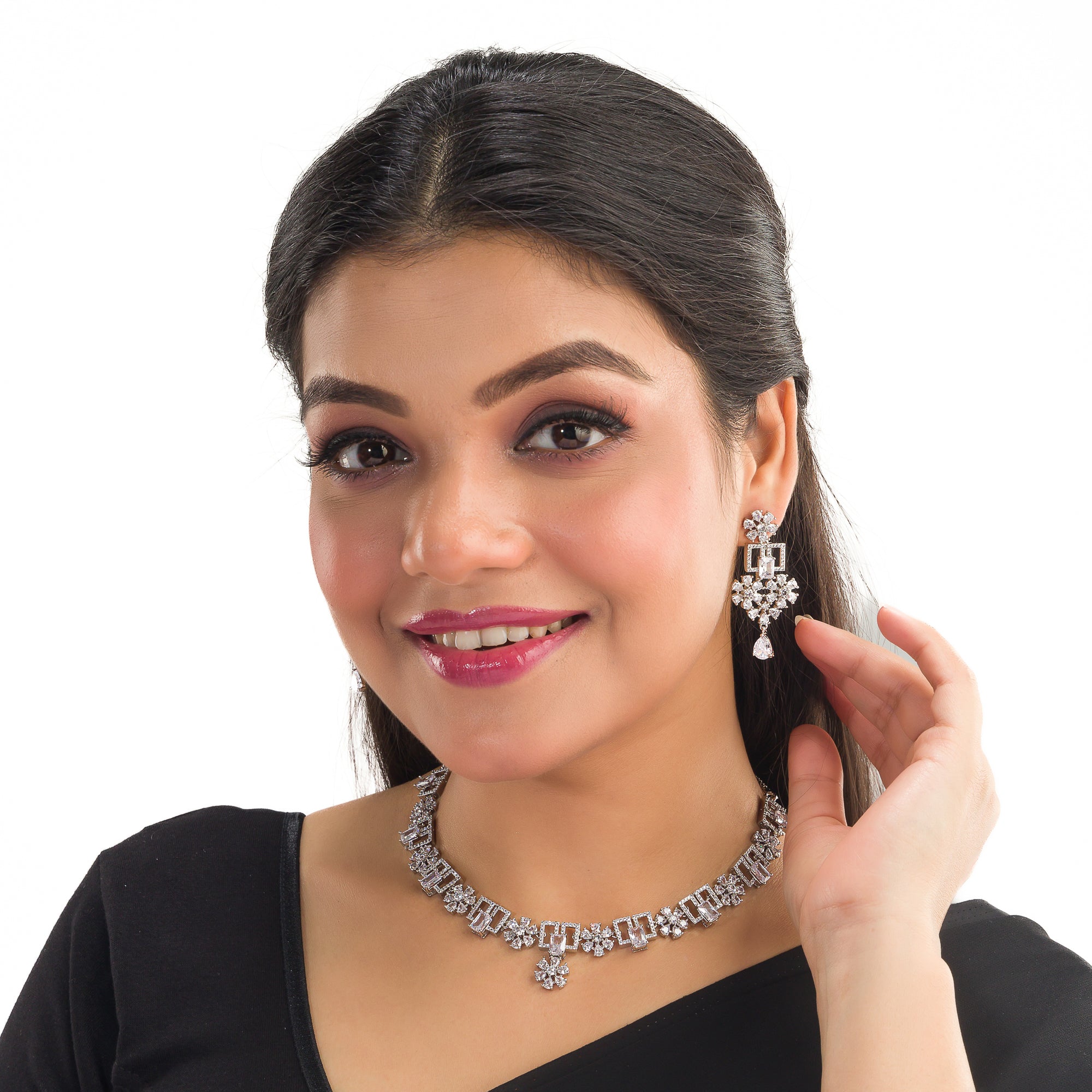 "Zircon heavy necklace with striking brilliance and bold elegance."