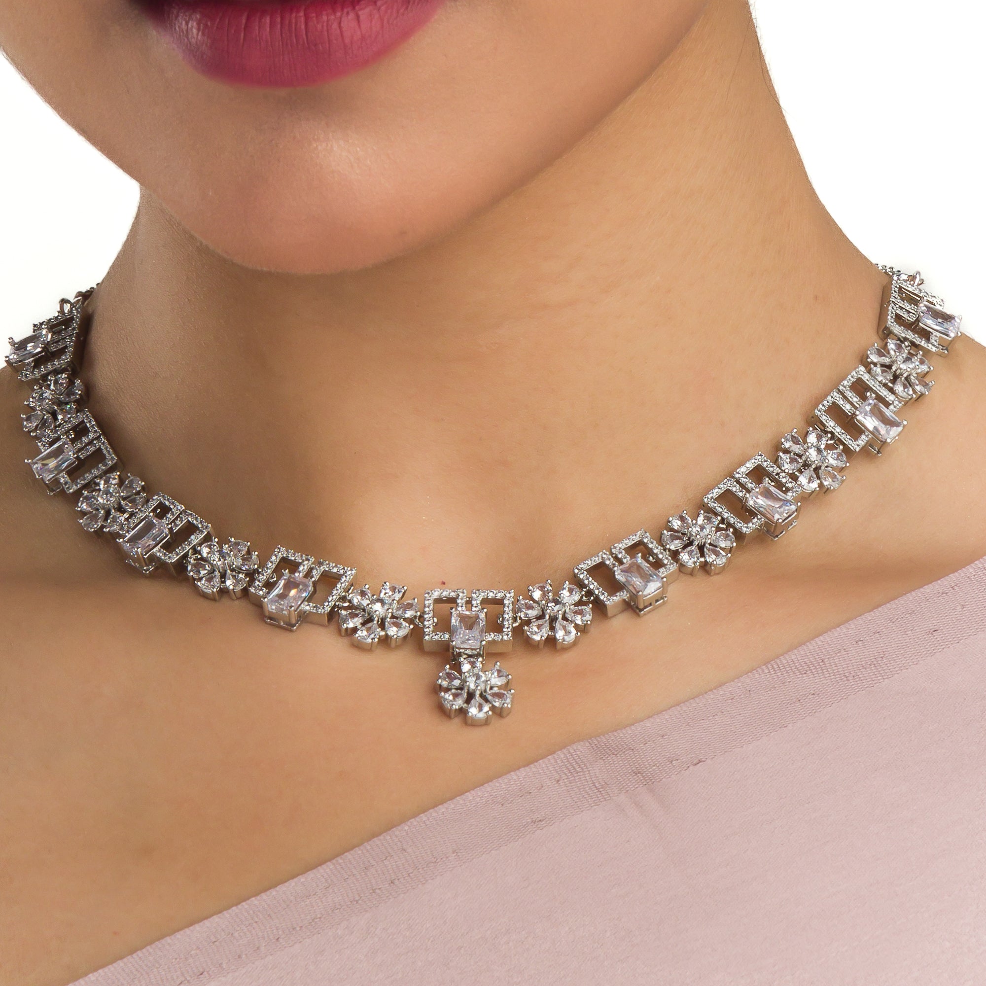 "Zircon heavy necklace with striking brilliance and bold elegance."
