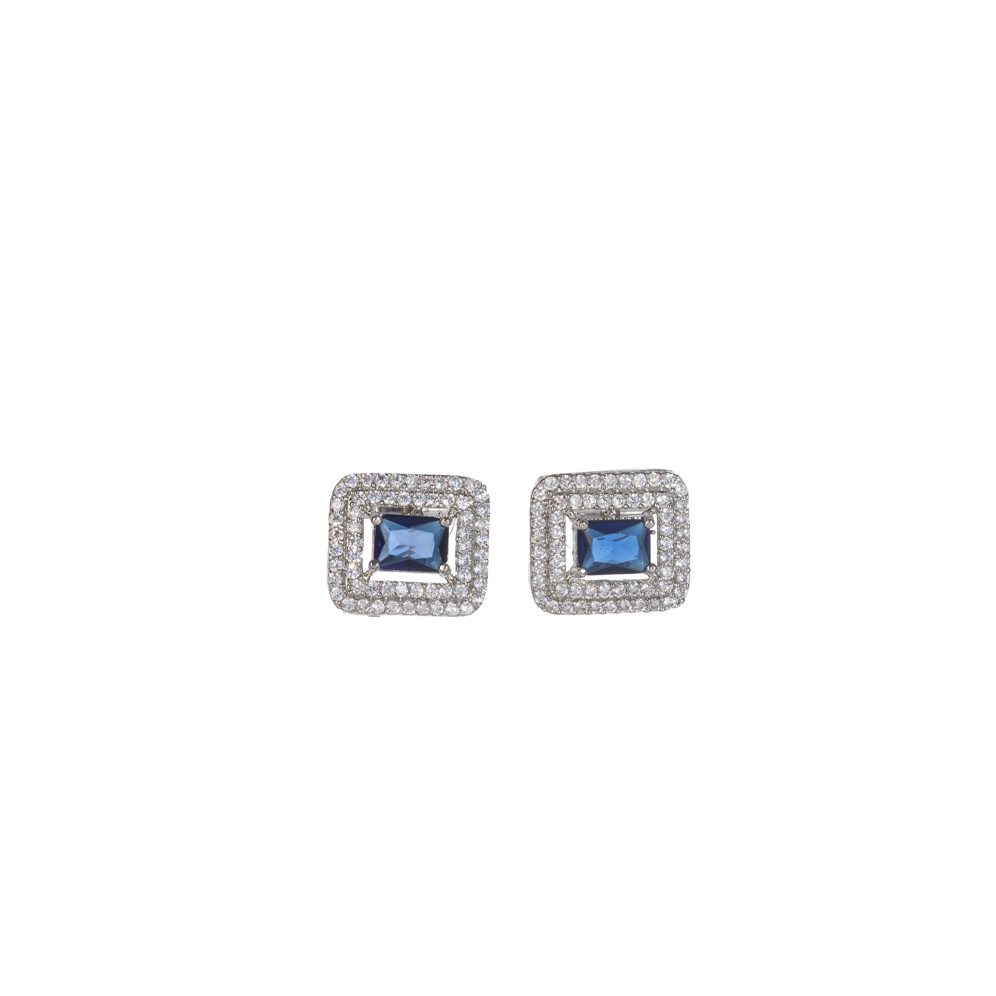 "Navy blue square zircon short necklace offers vibrant, chic elegance."