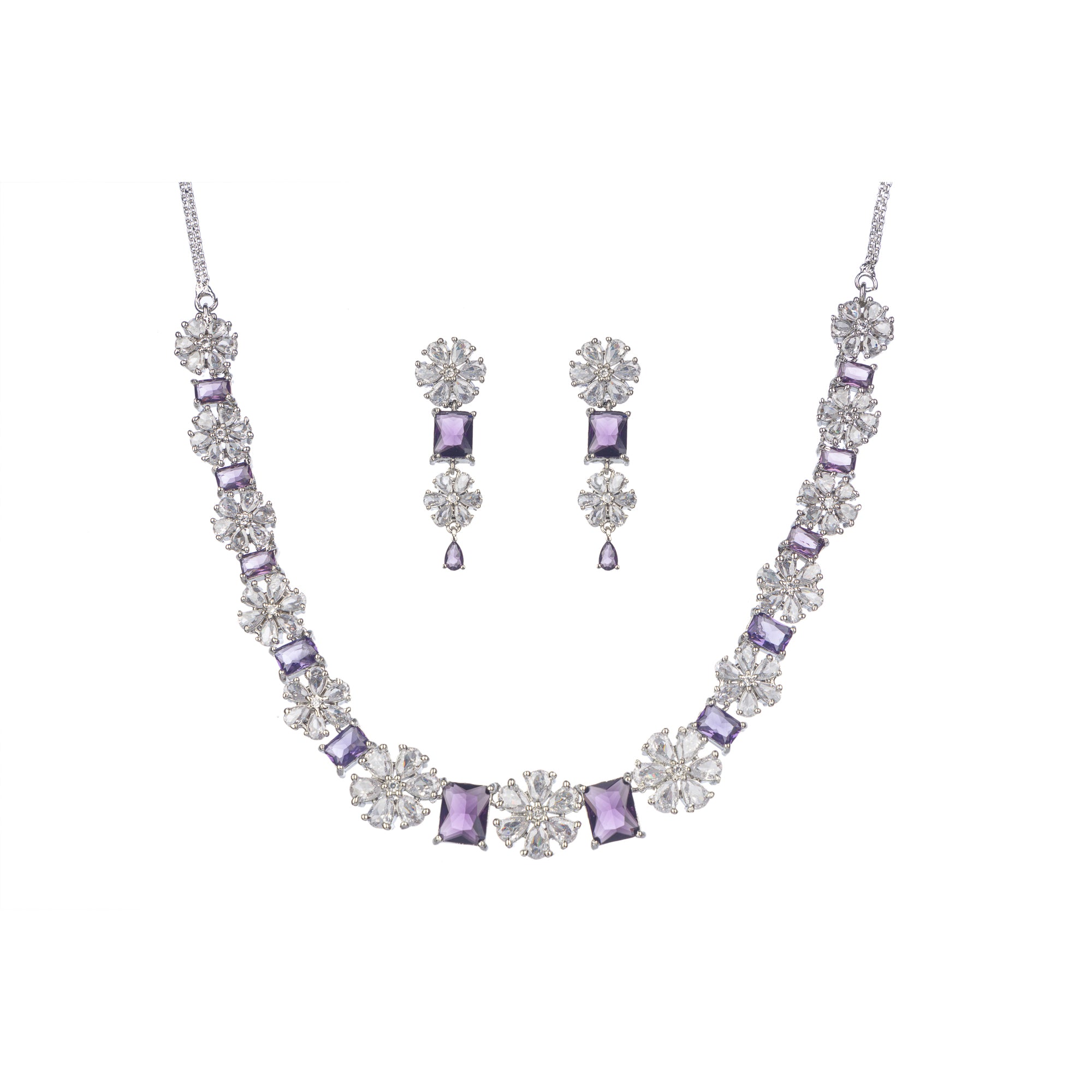 "Navy blue zircon short necklace delivers a sophisticated splash of color and sparkle."