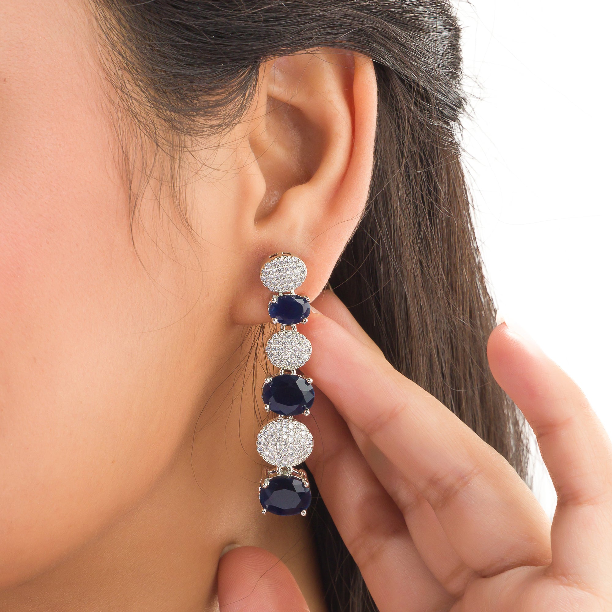 Navy blue zircon short necklace delivers a sophisticated splash of color and sparkle."
