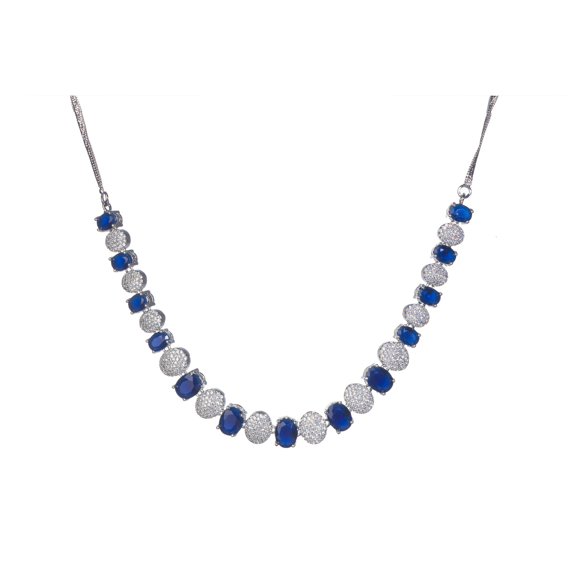 Navy blue zircon short necklace delivers a sophisticated splash of color and sparkle."