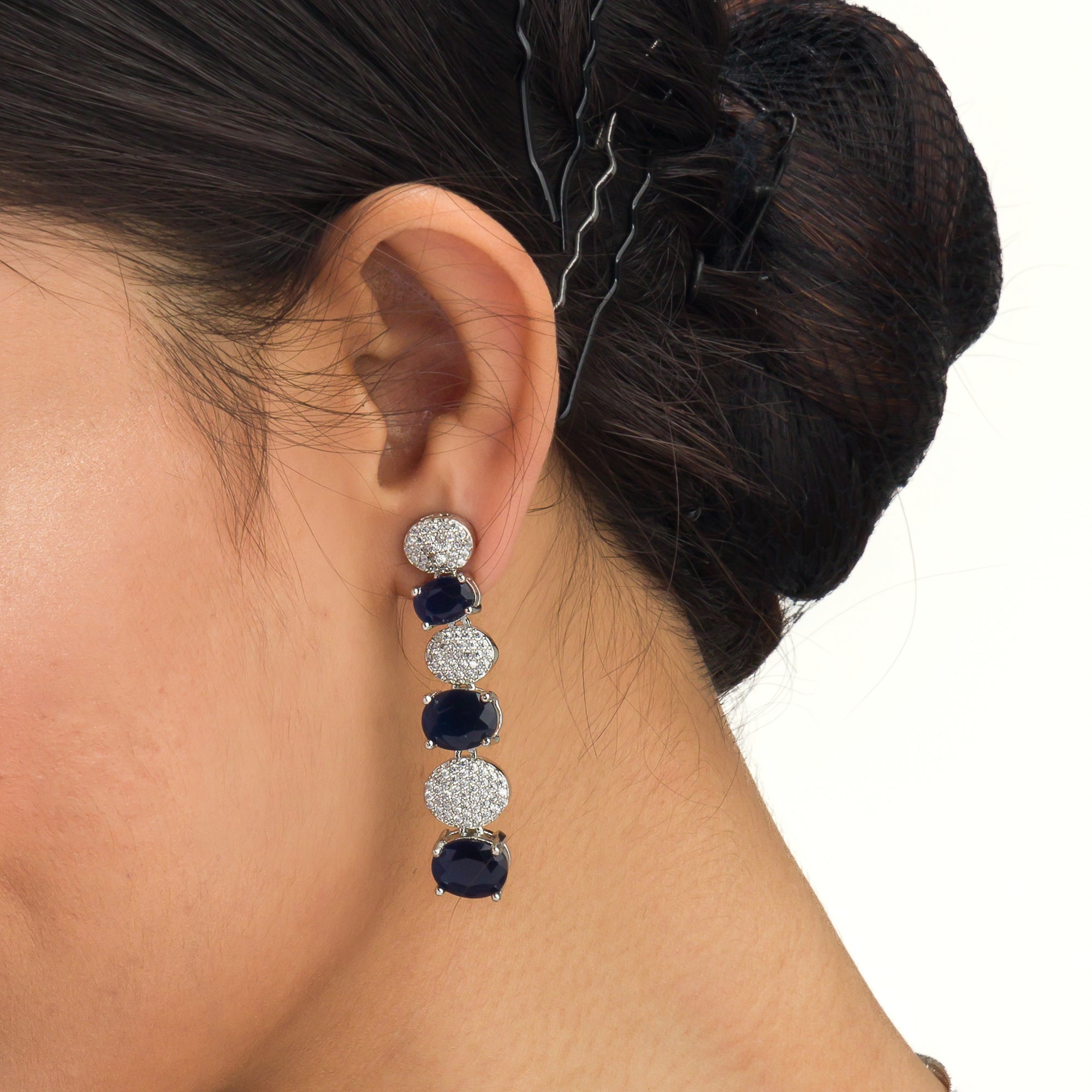 Navy blue zircon short necklace delivers a sophisticated splash of color and sparkle."