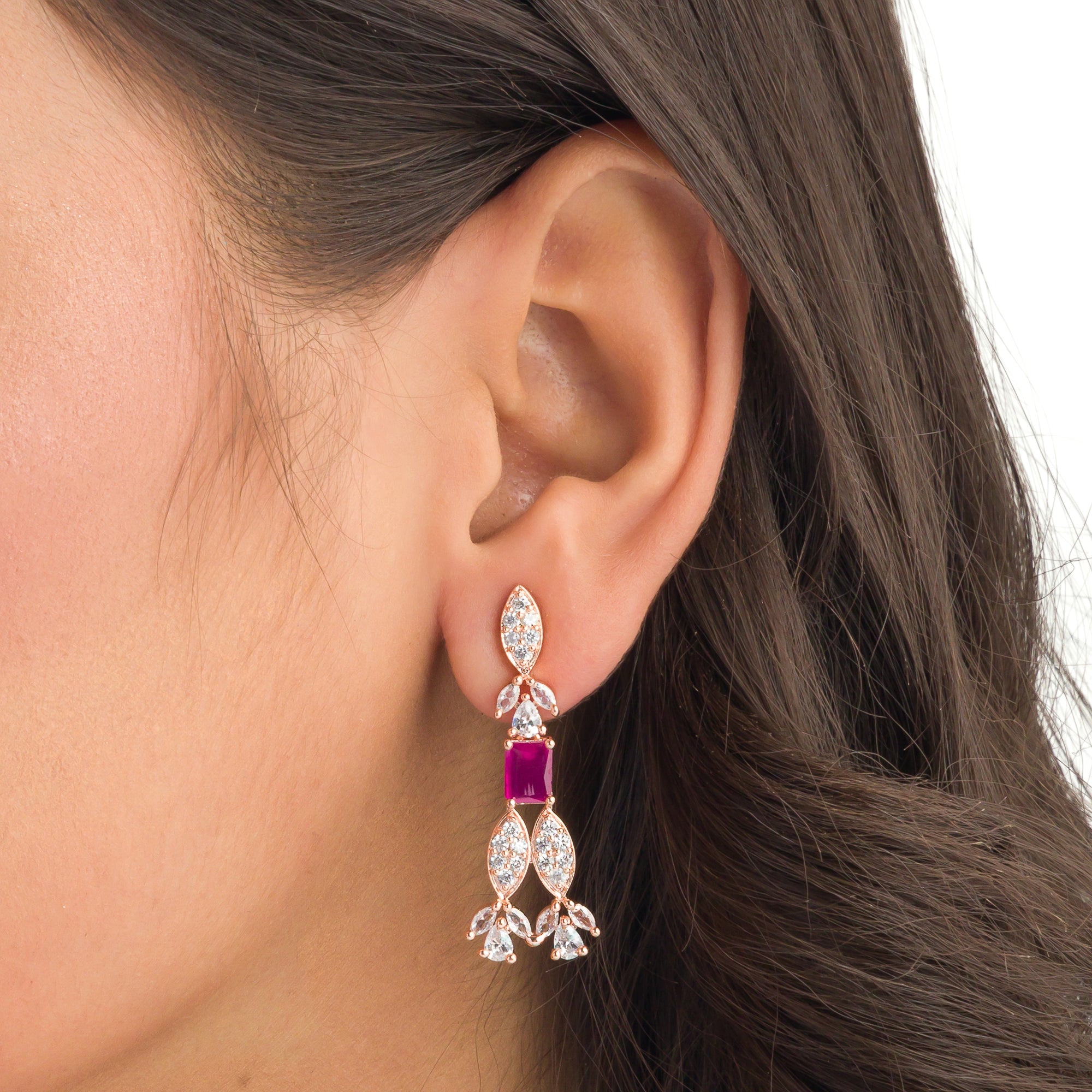 "Rose gold zircon necklace exudes timeless elegance with a warm, radiant shine."