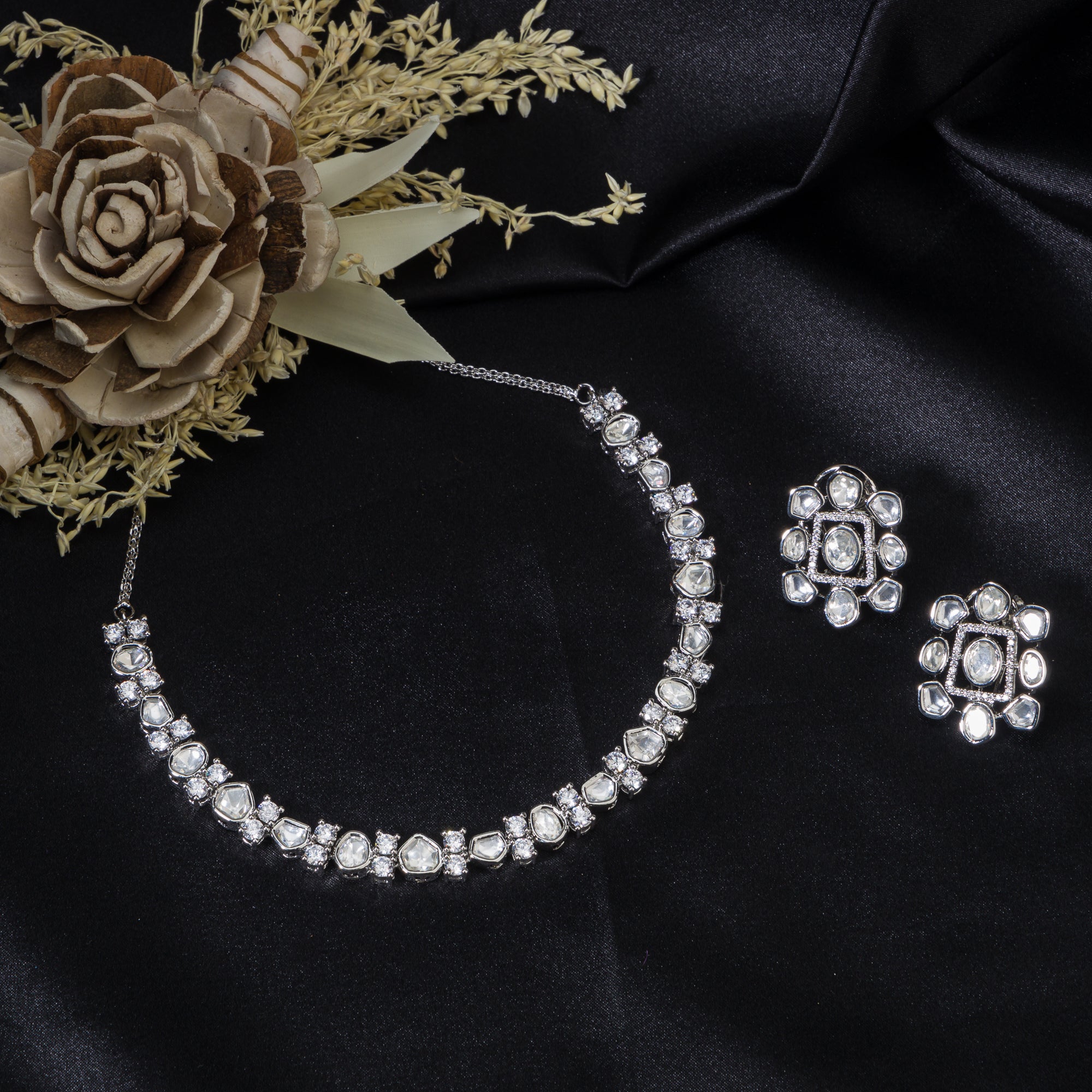 "Understated zircon necklace offers classic elegance and sparkle."