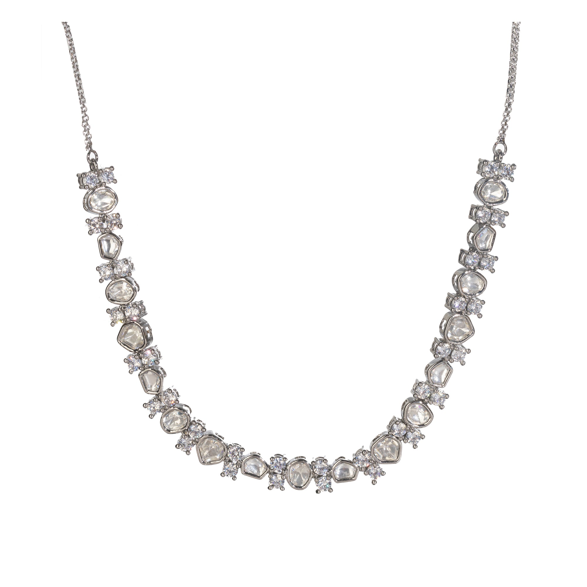 "Understated zircon necklace offers classic elegance and sparkle."
