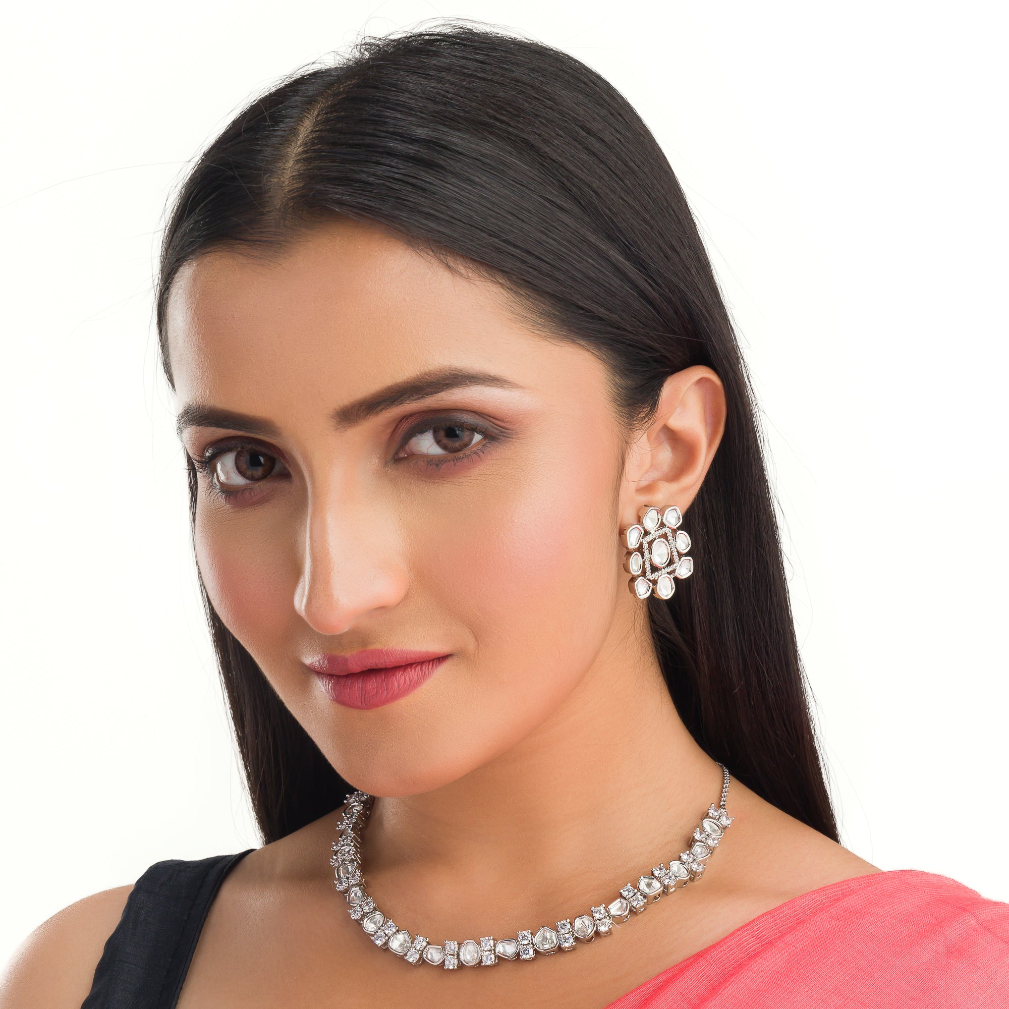 "Understated zircon necklace offers classic elegance and sparkle."