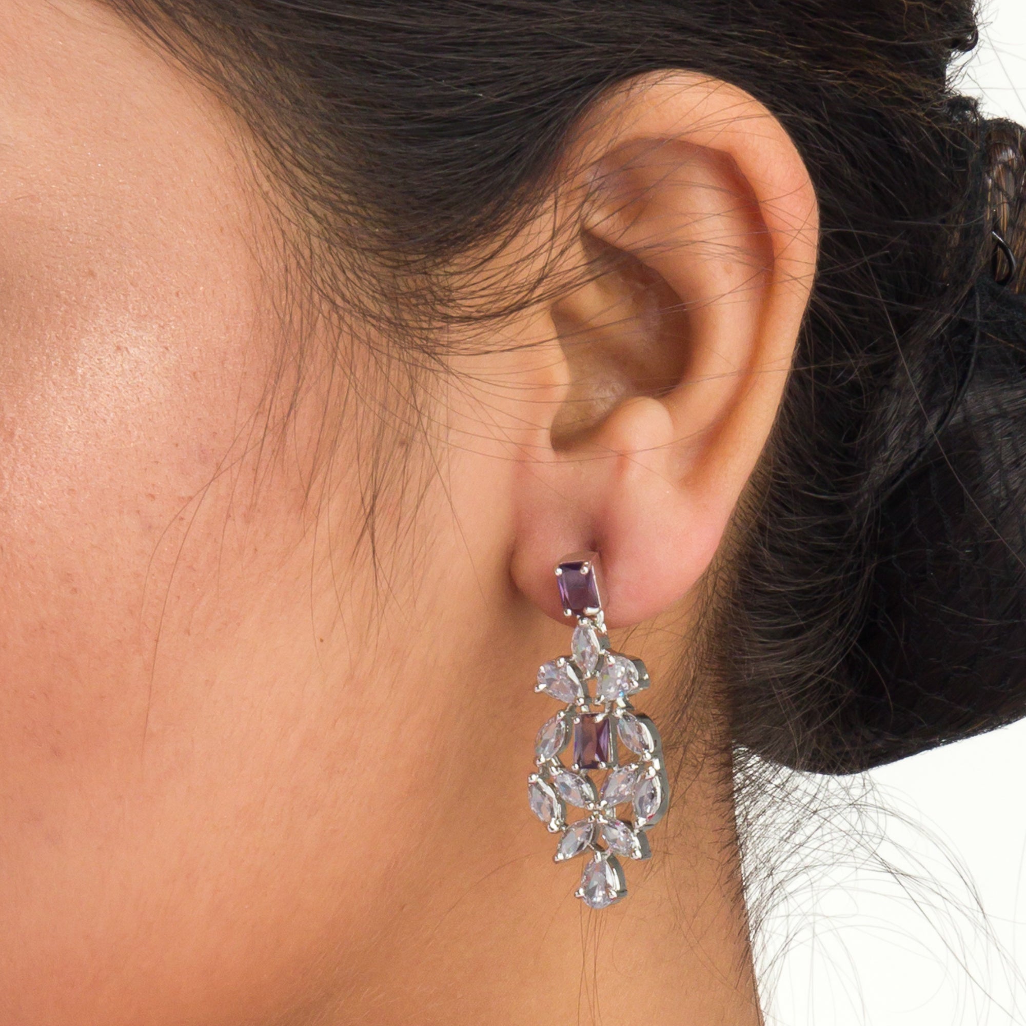 "Navy blue zircon necklace in rose gold offers deep, elegant allure and sophistication."