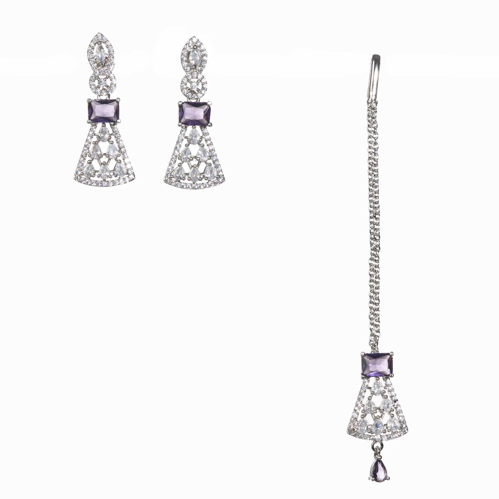 "Navy blue zircon necklace set with maang tikka exudes elegant coordination and style."