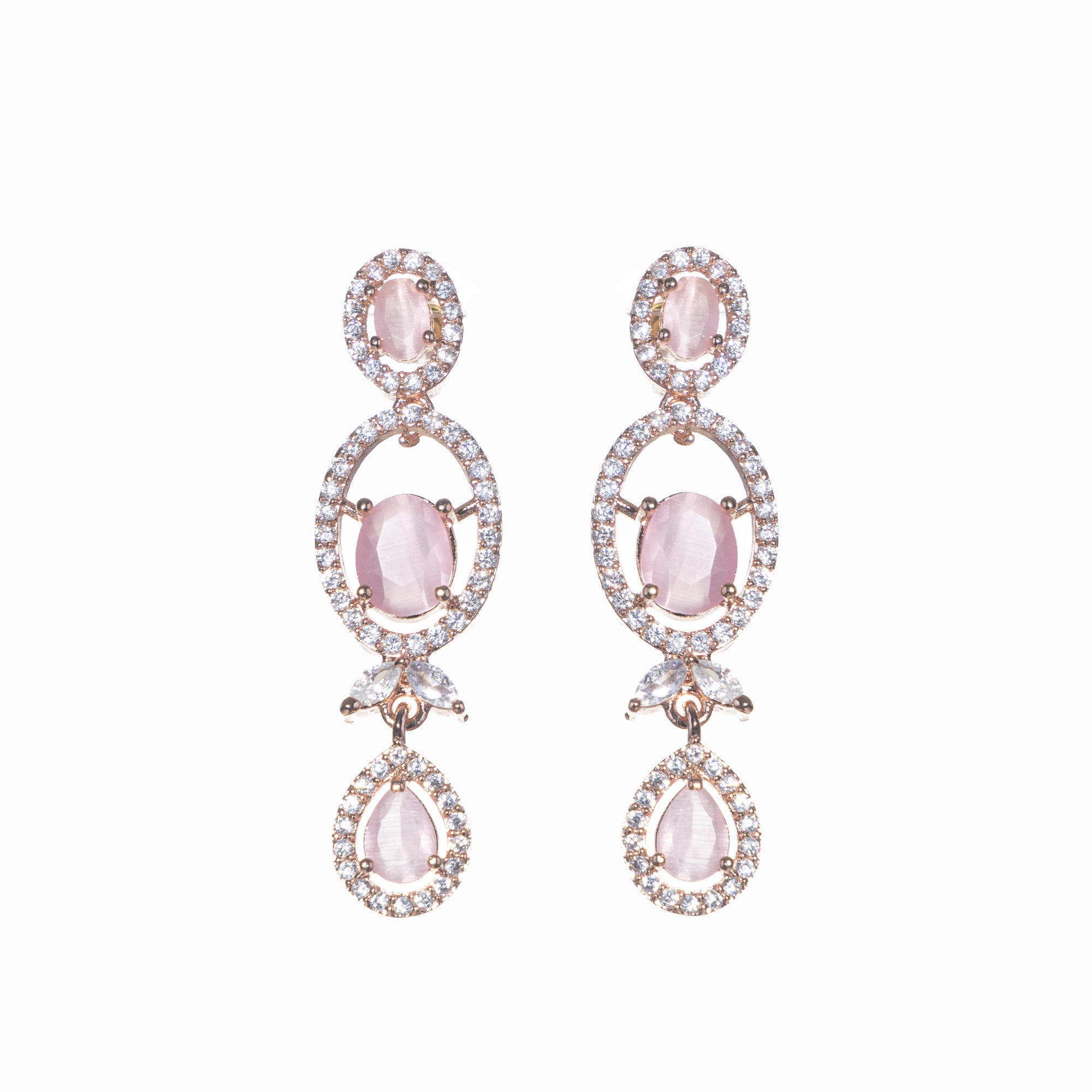Pink zircon necklace with rose gold polish adds a chic and elegant finishing touch