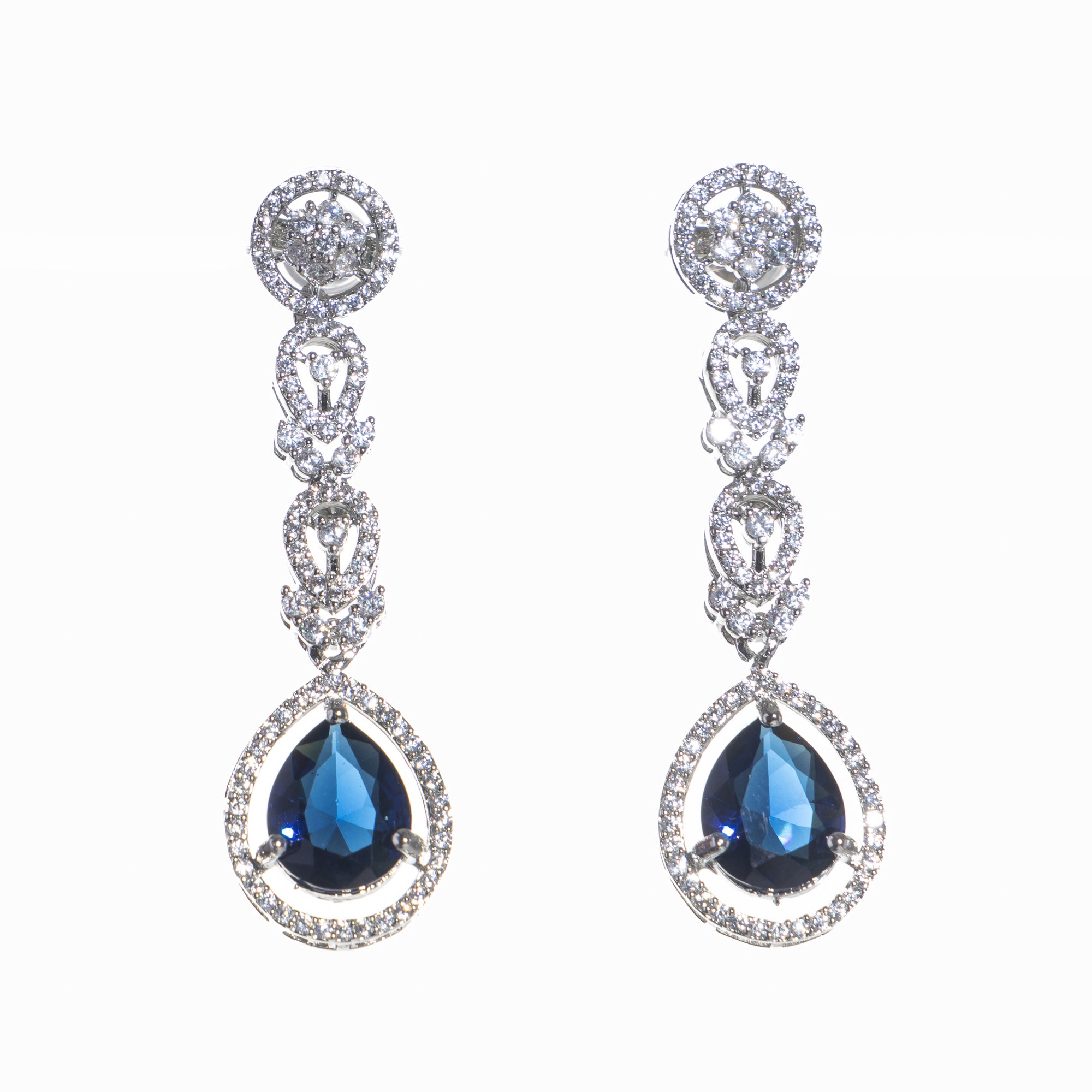 "Navy blue zircon necklace with large stone makes a bold, elegant statement for any occasion."