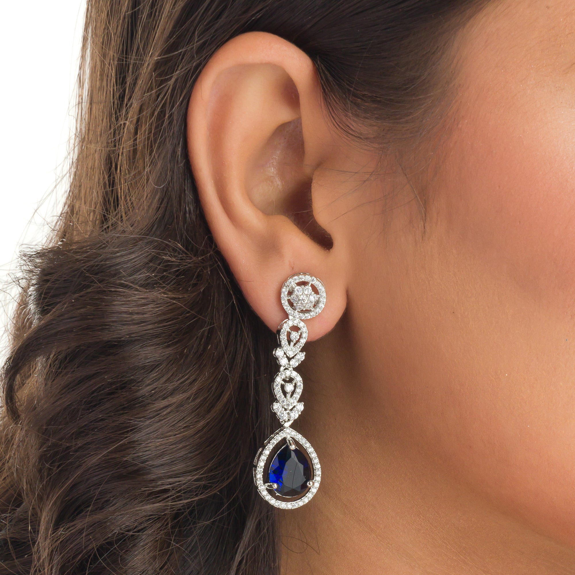 "Navy blue zircon necklace with large stone makes a bold, elegant statement for any occasion."