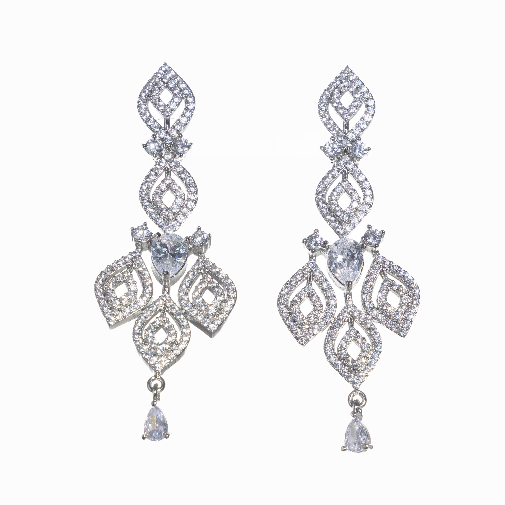 "Silver zircon necklace with leaf motifs adds natural elegance and sophisticated charm."