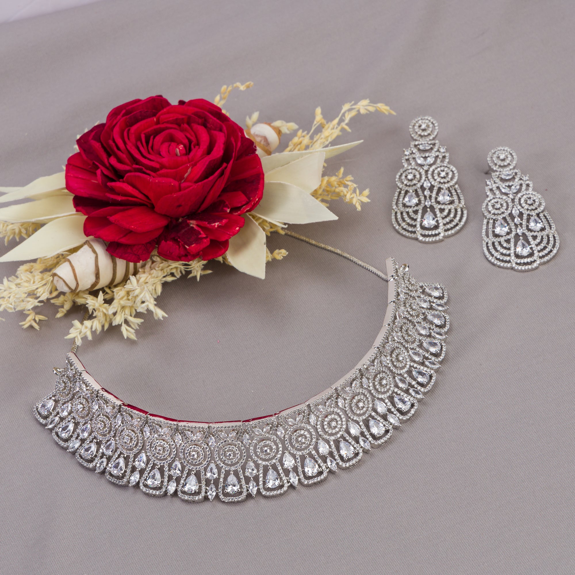 "Heavy white zircon necklace exudes timeless brilliance and sophisticated allure."