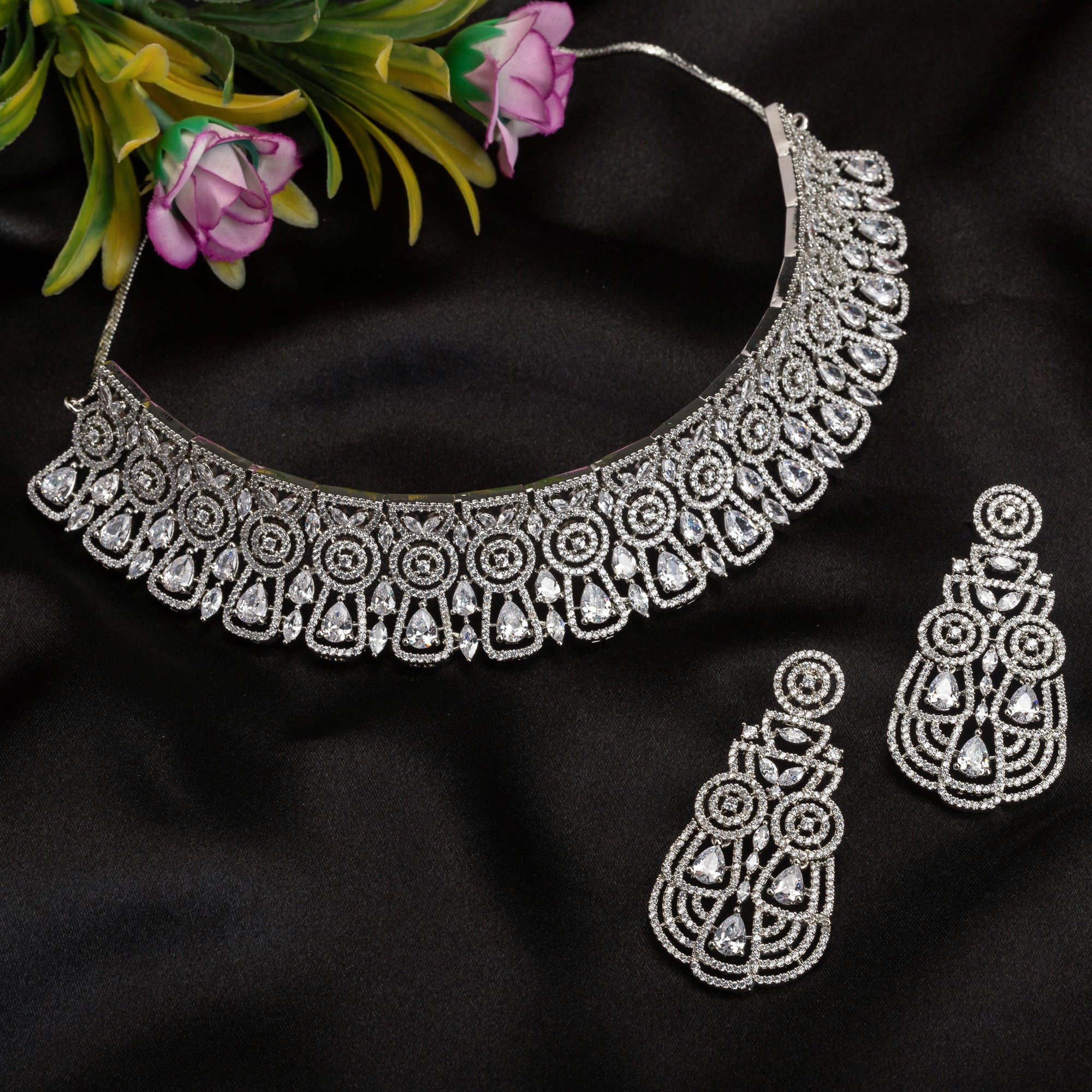 "Heavy white zircon necklace exudes timeless brilliance and sophisticated allure."