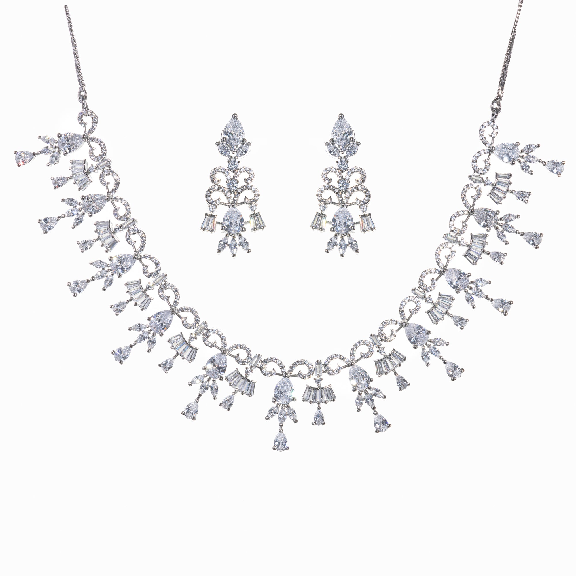 "Zircon necklace sparkles with dazzling brilliance for a sophisticated look."