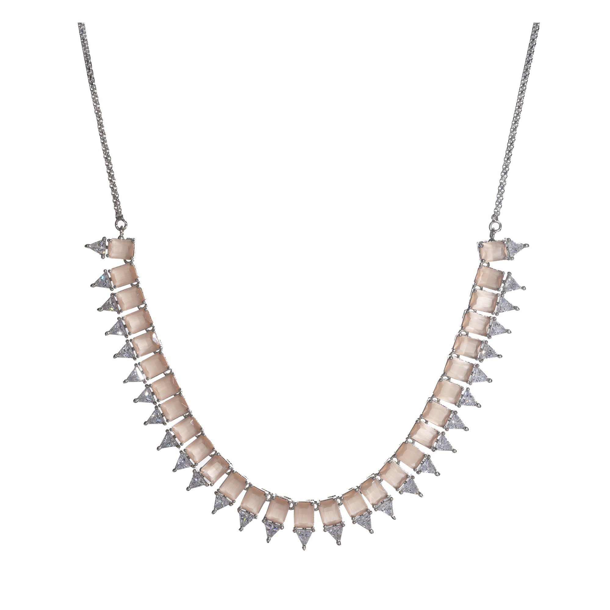 "Bronze and white zircon necklace exudes elegant contrast for a refined finish."
