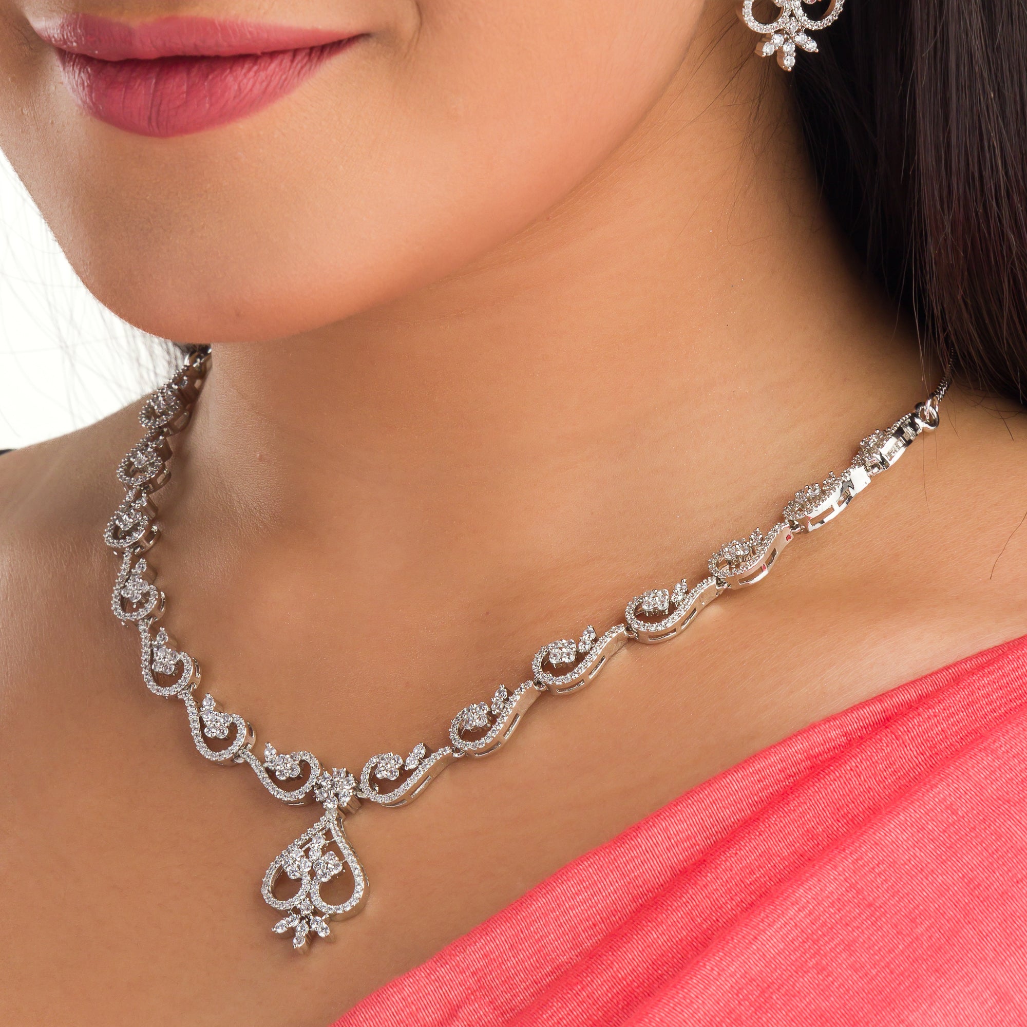 "Zircon necklace sparkles with dazzling brilliance for timeless elegance."