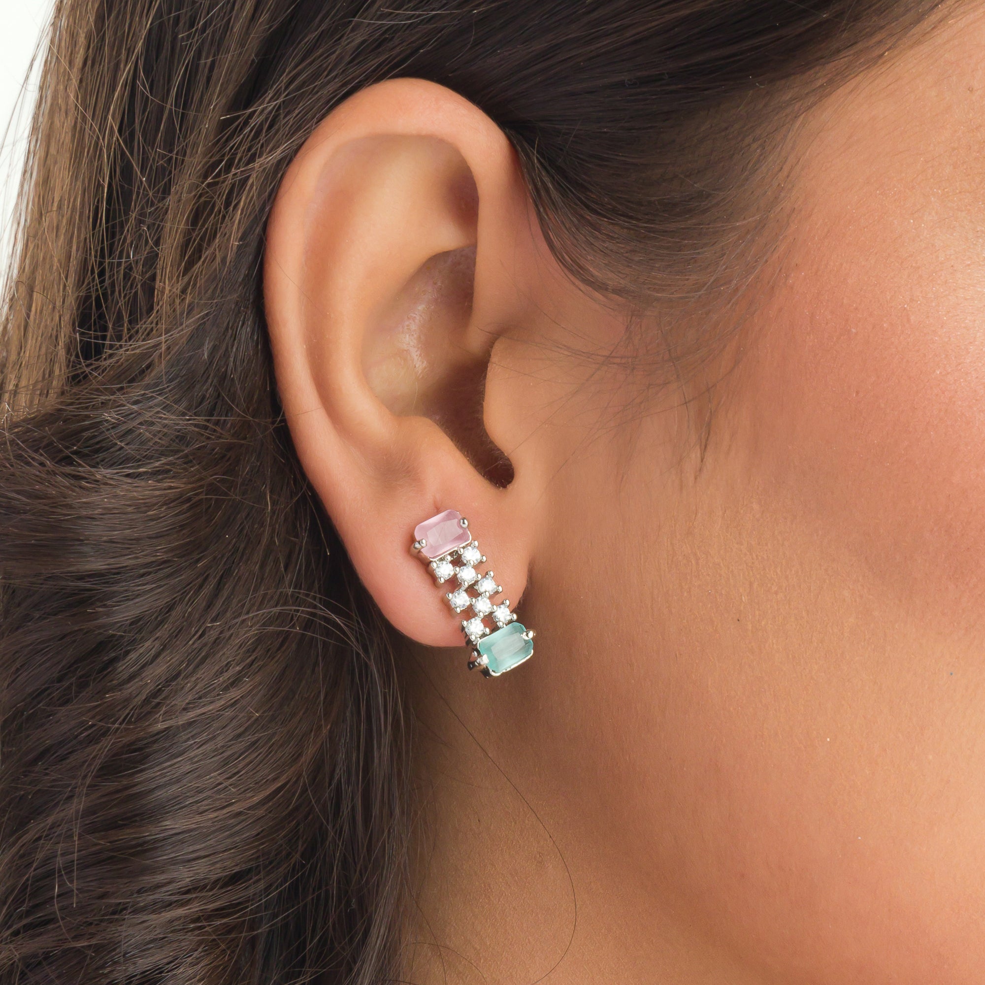 "Vibrant pink and green zircon necklace offers an eye-catching, colorful design."