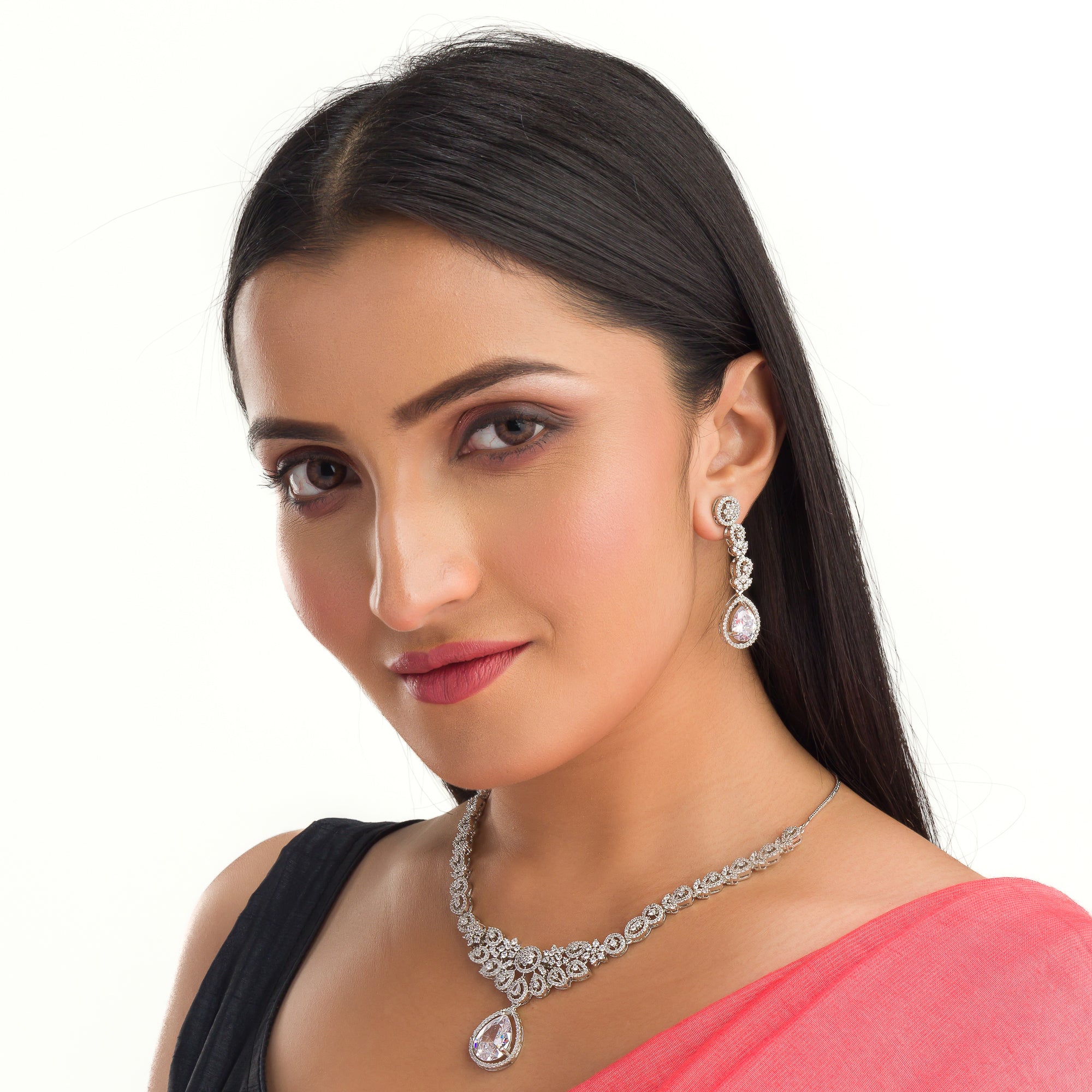 "Zircon necklace sparkles with dazzling brilliance for timeless elegance."