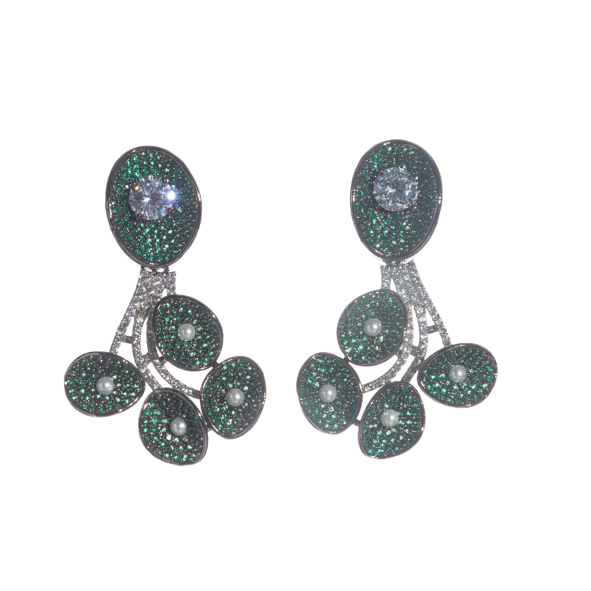 Tree-shaped necklace with green and white zircons brings a unique, elegant charm to any party look.